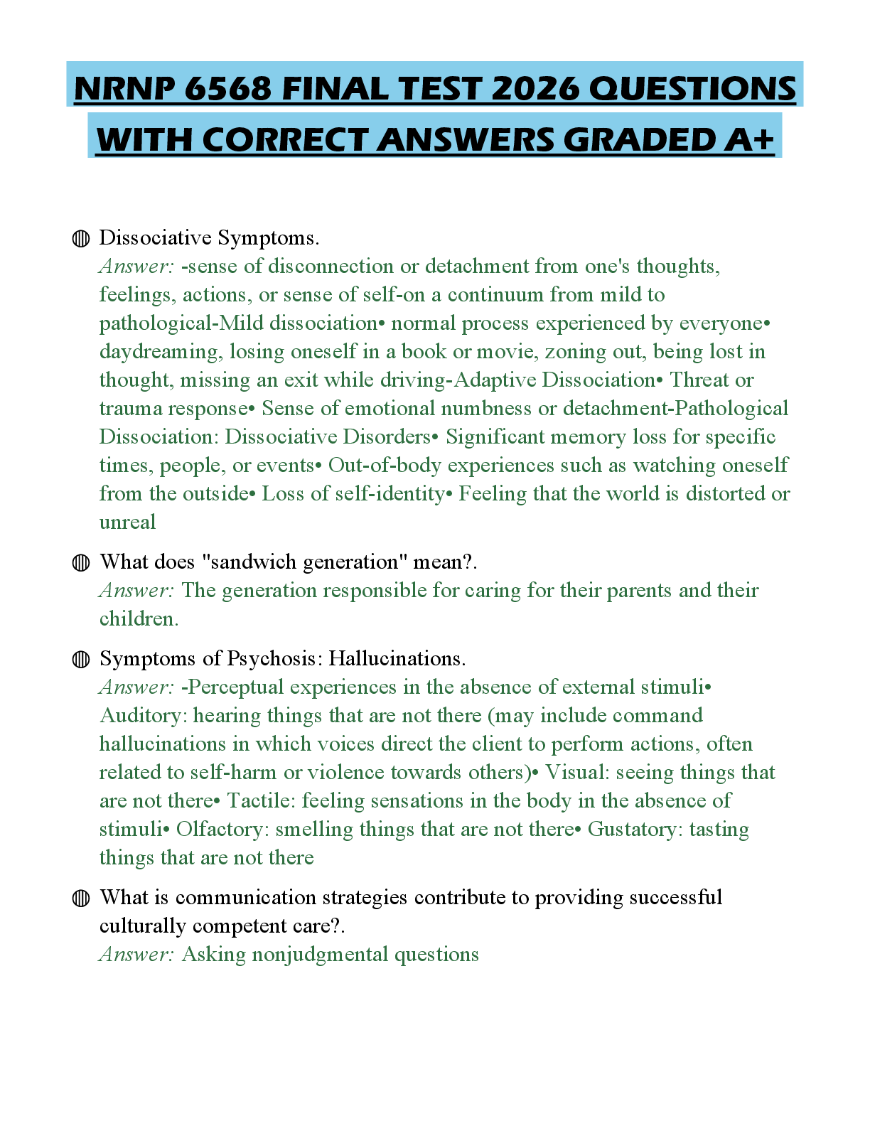 Preview of NRNP 6568 FINAL TEST 2026 QUESTIONS WITH CORRECT ANSWERS GRADED A+