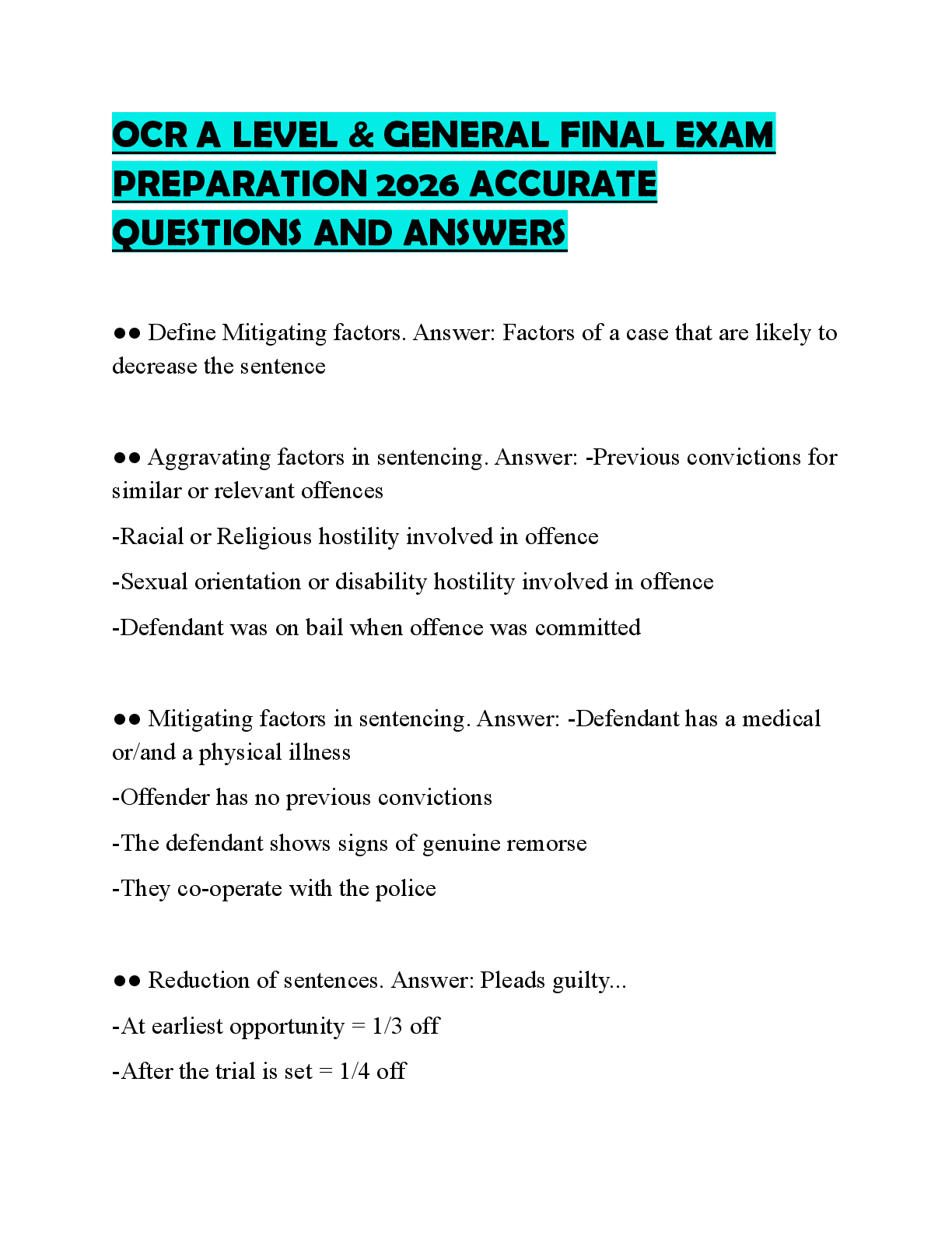 Preview of OCR A LEVEL & GENERAL FINAL EXAM PREPARATION 2026 ACCURATE QUESTIONS AND ANSWERS