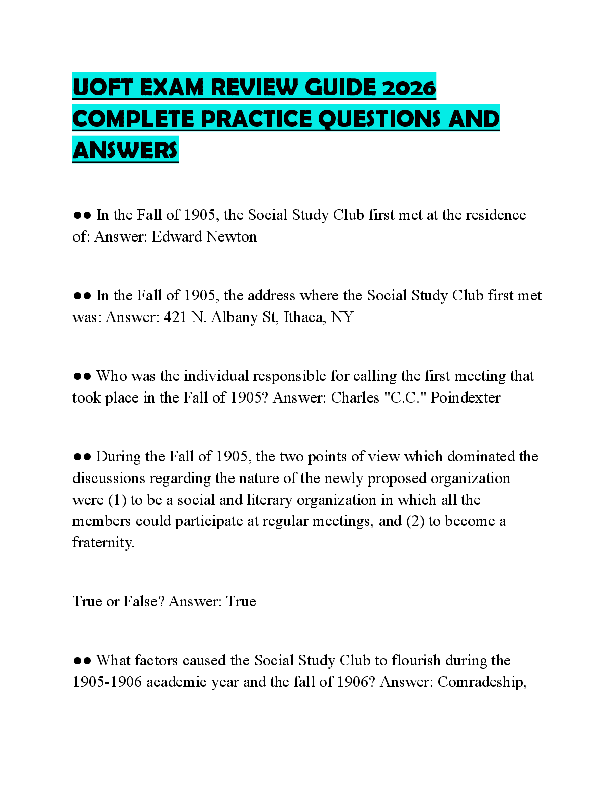 Recommended document preview for UOFT EXAM REVIEW GUIDE 2026 COMPLETE PRACTICE QUESTIONS AND ANSWERS