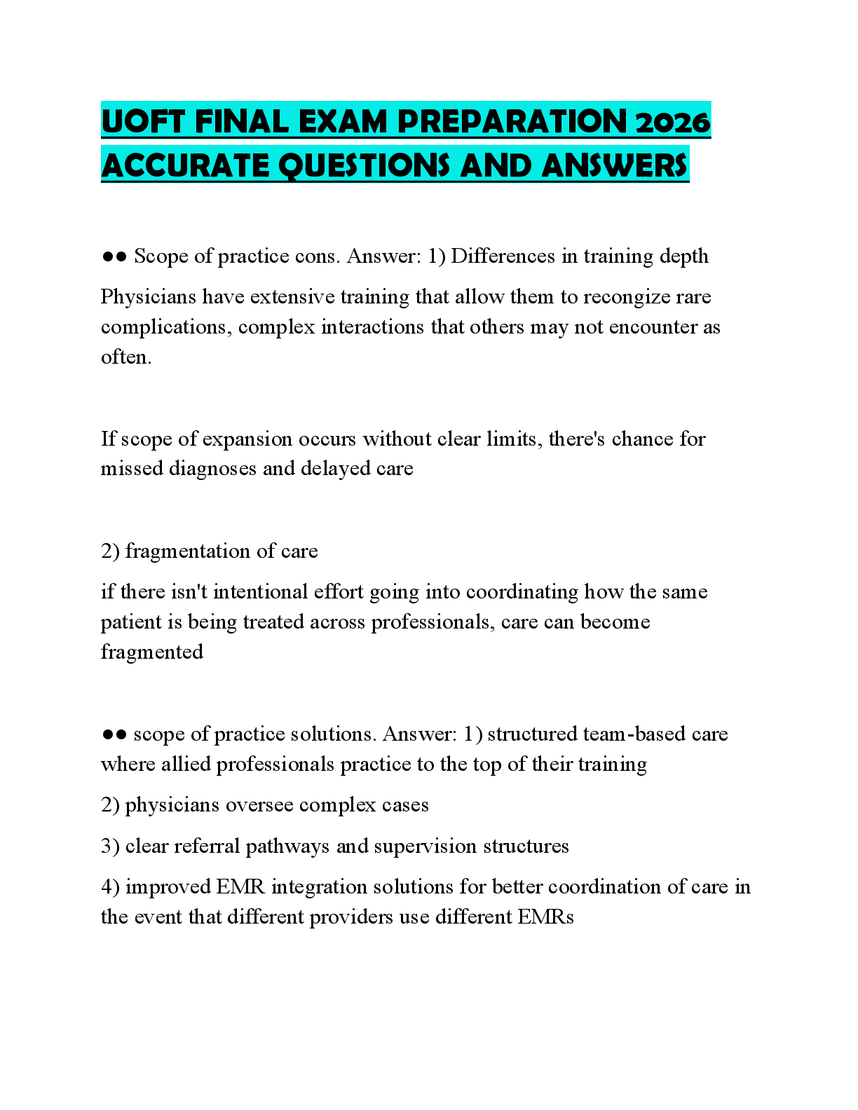 Preview of UOFT FINAL EXAM PREPARATION 2026 ACCURATE QUESTIONS AND ANSWERS