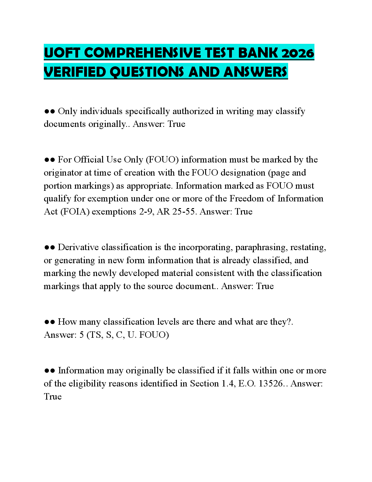 Recommended document preview for UOFT COMPREHENSIVE TEST BANK 2026 VERIFIED QUESTIONS AND ANSWERS