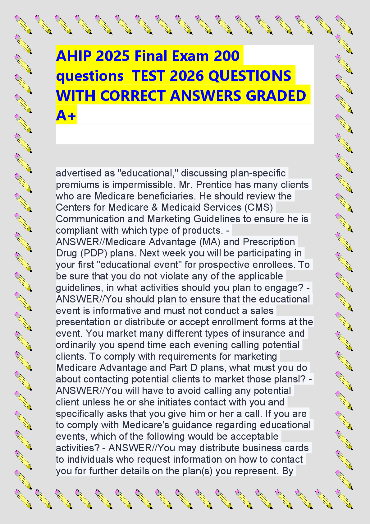 Preview of AHIP 2025 Final Exam (200 Questions) & 2026 Test Questions with Answers