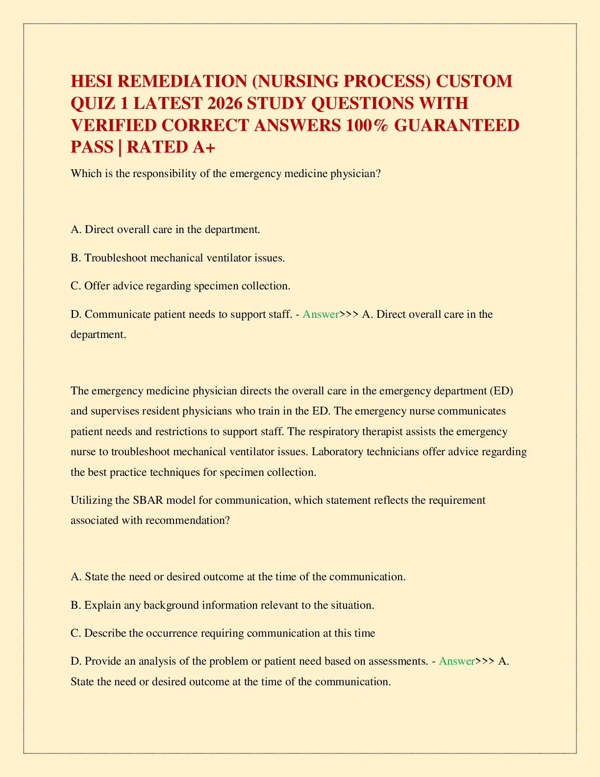 Recommended document preview for HESI REMEDIATION (NURSING PROCESS) CUSTOM QUIZ 1 LATEST 2026 STUDY QUESTIONS WITH VERIFIED CORRECT ANSWERS 100% GUARANTEED PASS | RATED A+
