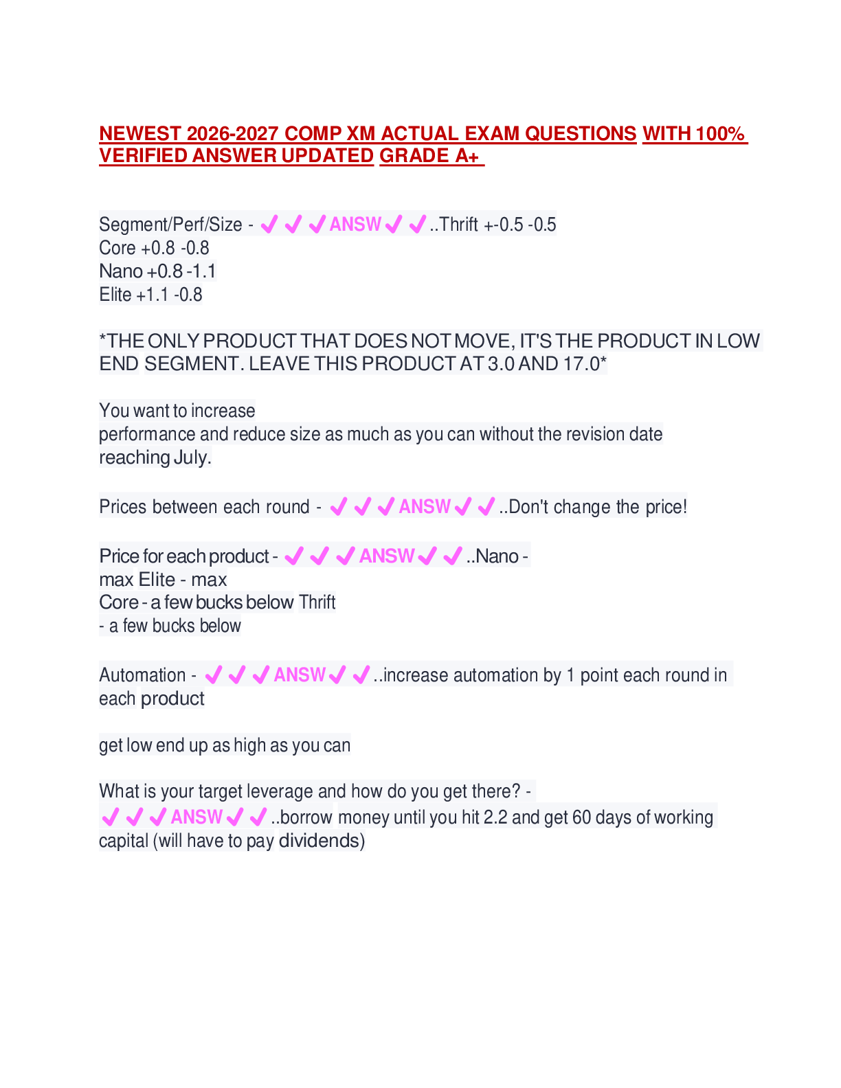 Recommended document preview for NEWEST 2026-2027 COMP XM ACTUAL EXAM QUESTIONS WITH 100% VERIFIED ANSWER UPDATED GRADE A+