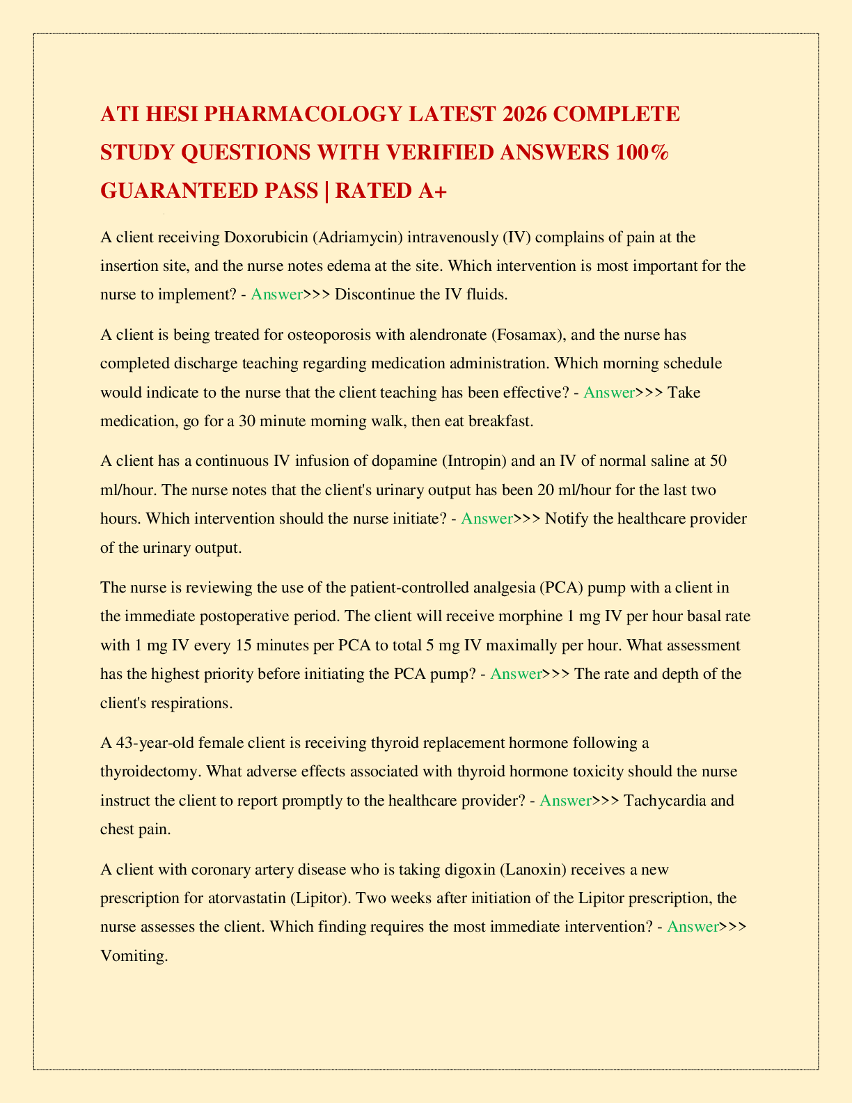 Recommended document preview for ATI HESI PHARMACOLOGY LATEST 2026 COMPLETE STUDY QUESTIONS WITH VERIFIED ANSWERS 100% GUARANTEED PASS | RATED A+
