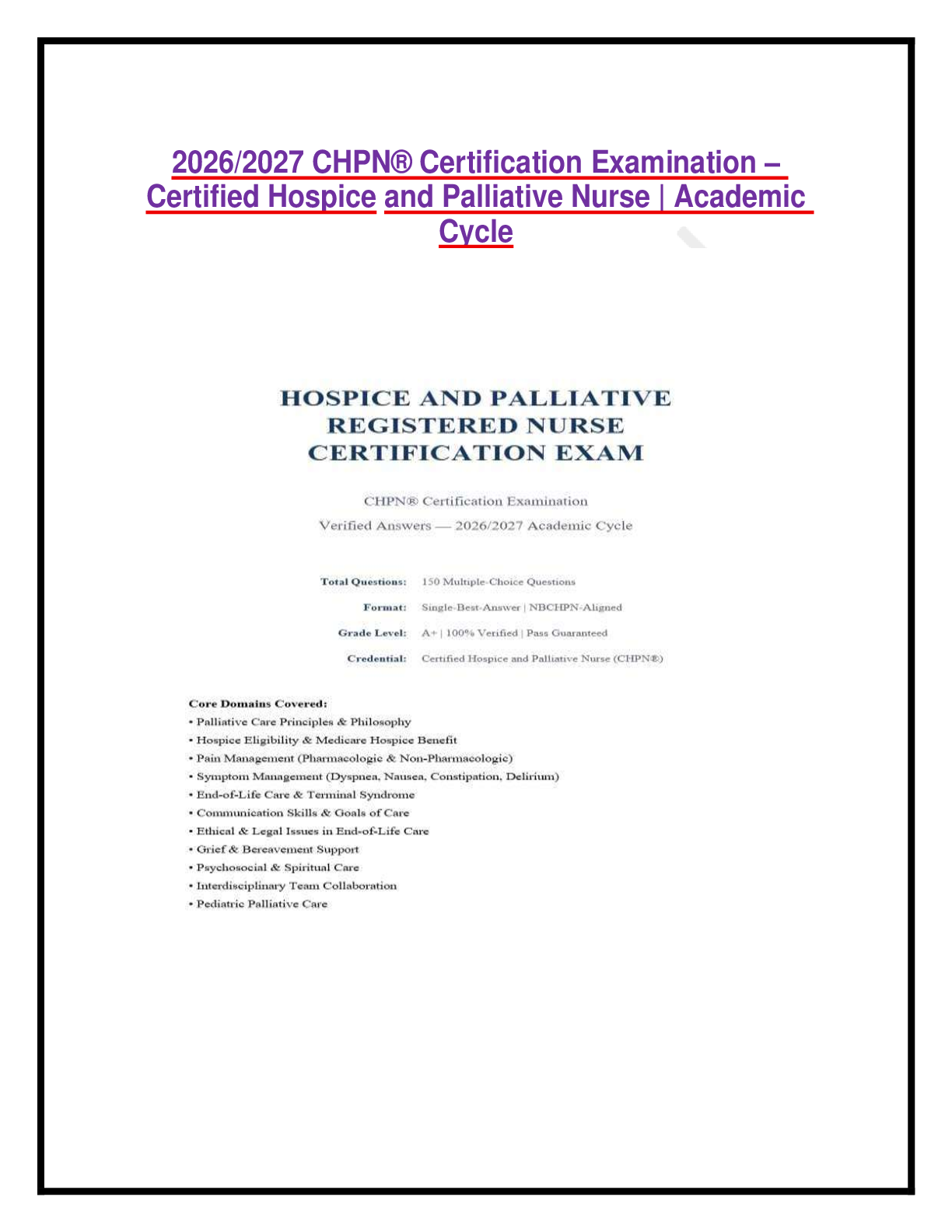 Preview of 2026/2027 CHPN® Certification Examination – Certified Hospice and Palliative Nurse | Acade