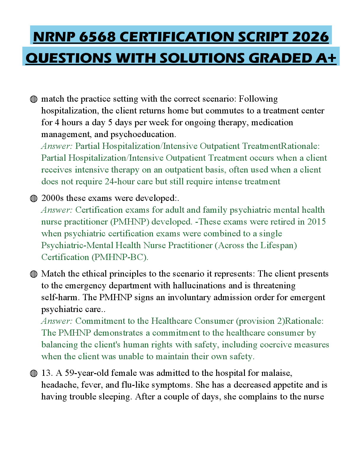 Recommended document preview for NRNP 6568 CERTIFICATION SCRIPT 2026 QUESTIONS WITH SOLUTIONS GRADED A+