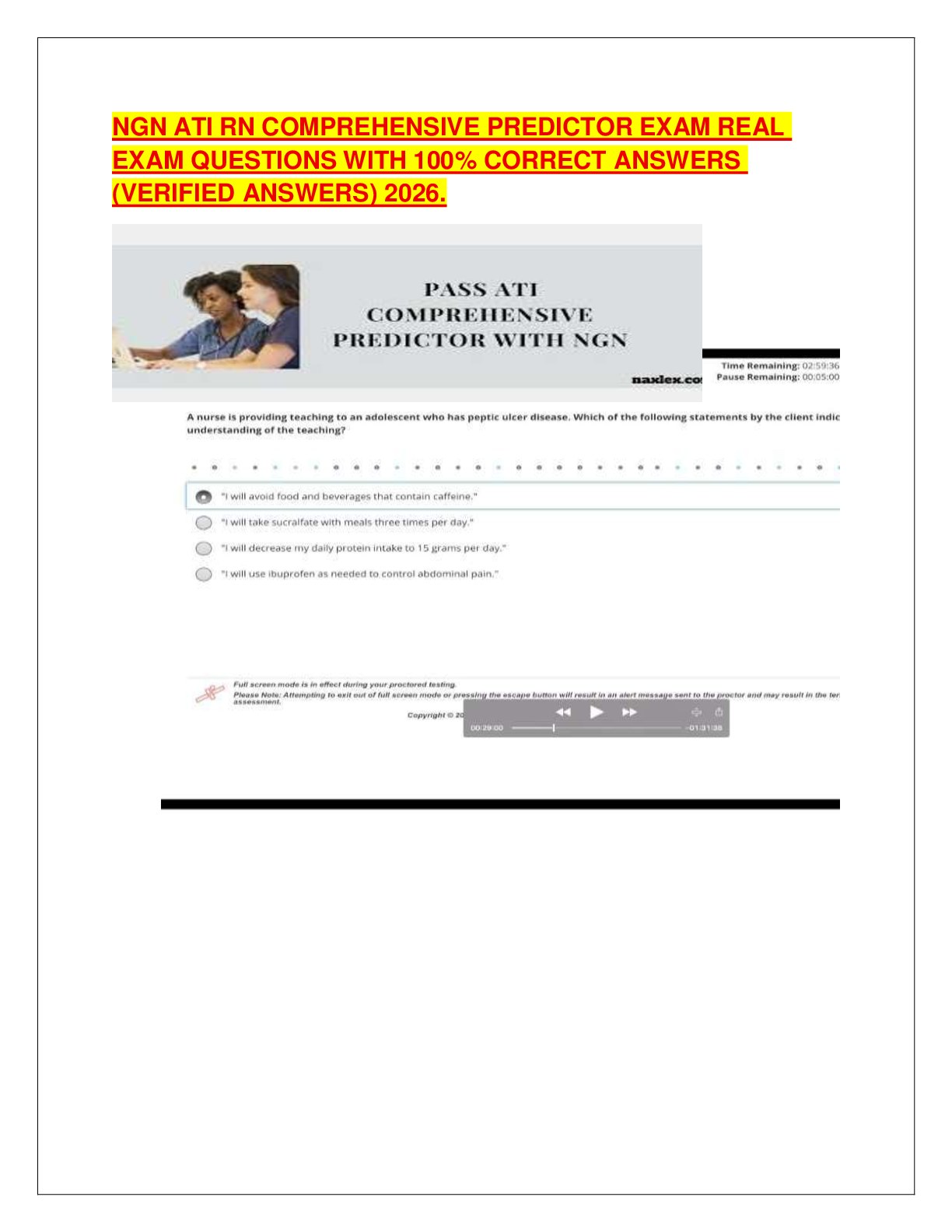 Recommended document preview for NGN ATI RN COMPREHENSIVE PREDICTOR EXAM REAL EXAM QUESTIONS WITH 100% CORRECT ANSWERS (VERIFIED ANSWERS) 2026.