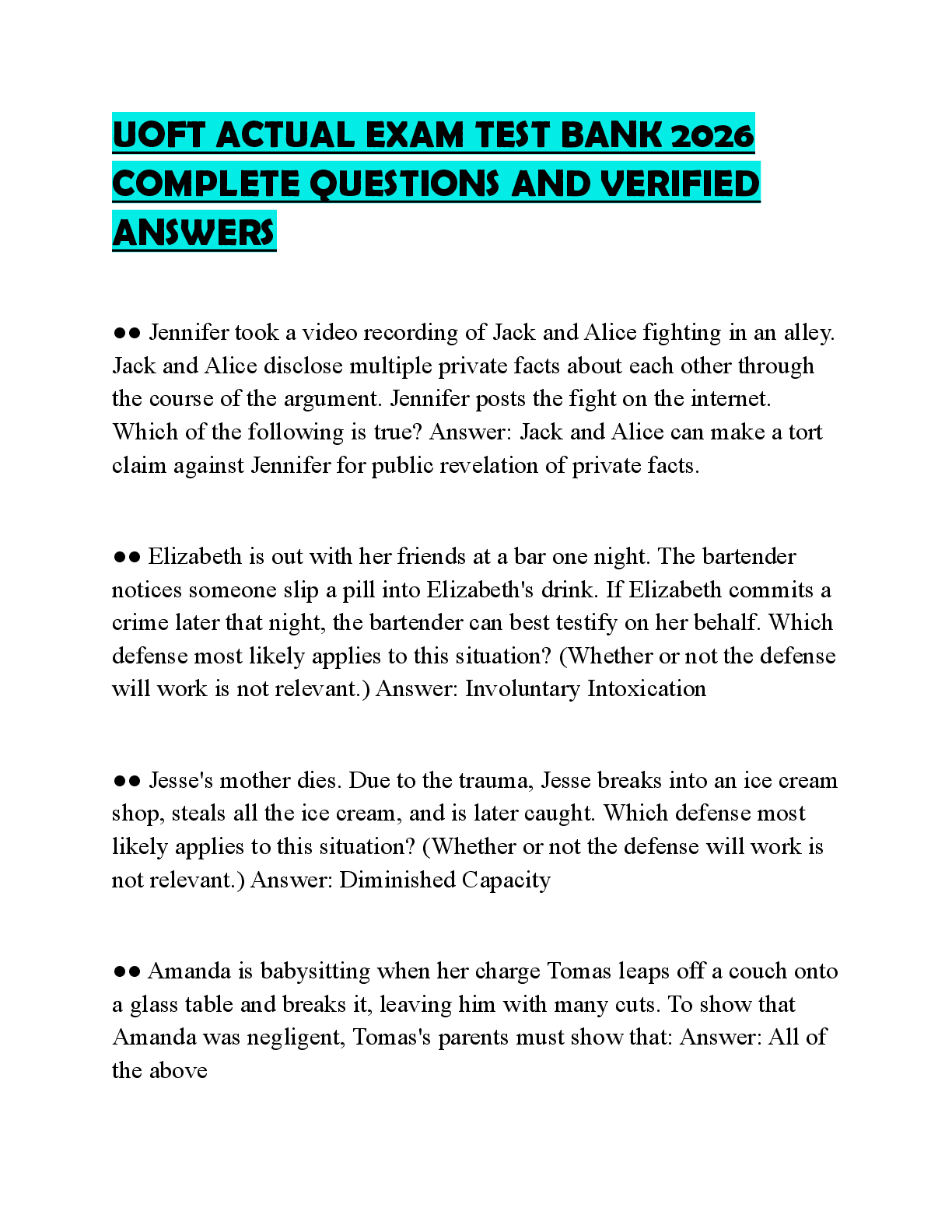 Recommended document preview for UOFT ACTUAL EXAM TEST BANK 2026 COMPLETE QUESTIONS AND VERIFIED ANSWERS