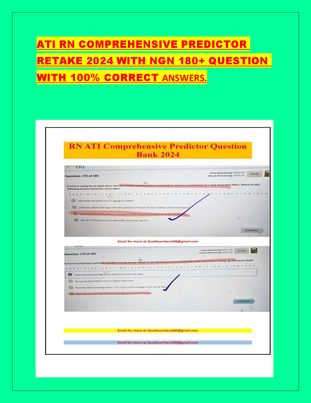 Recommended document preview for ATI RN COMPREHENSIVE PREDICTOR RETAKE 2024 WITH NGN 180+ QUESTION WITH 100% CORRECT ANSWERS.