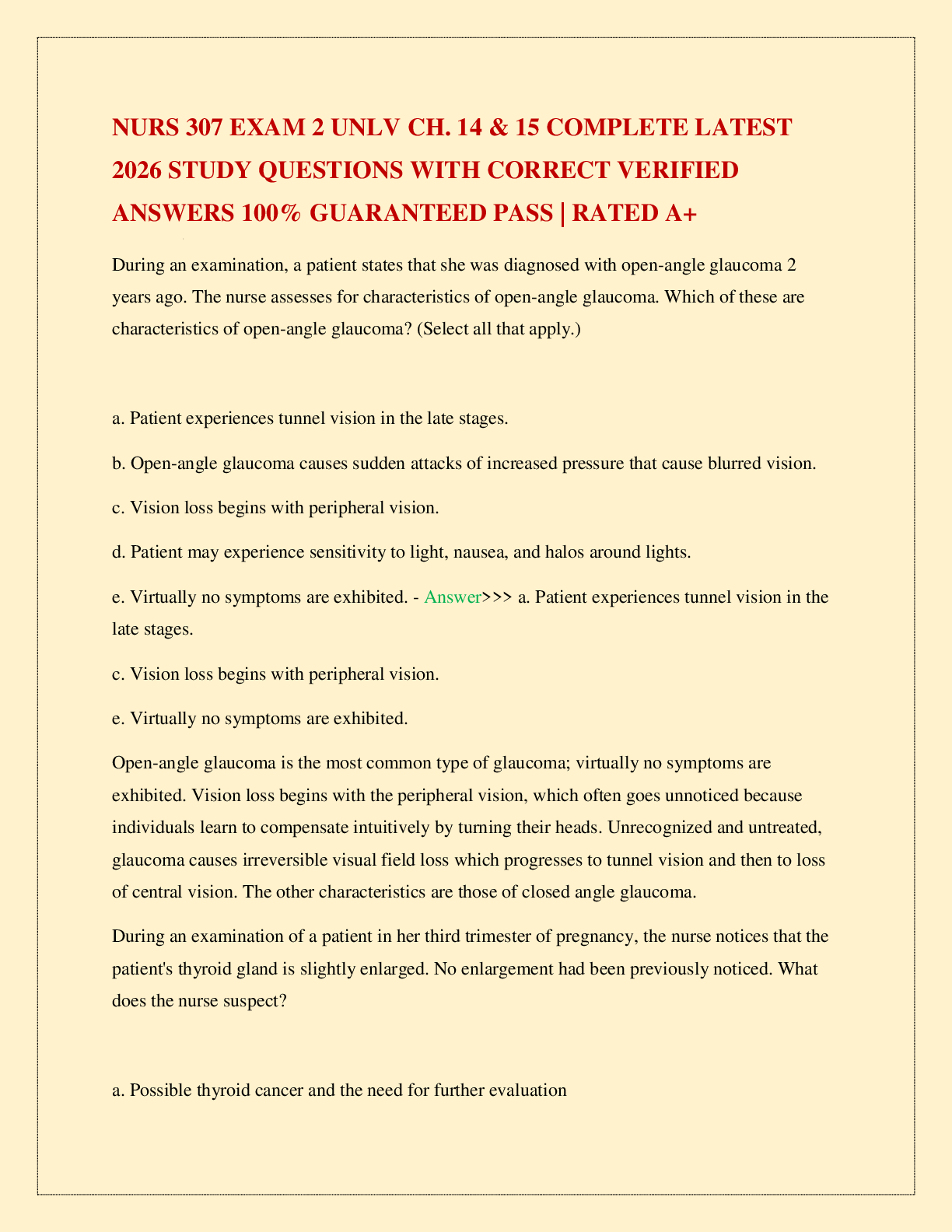 Recommended document preview for NURS 307 EXAM 2 UNLV CH. 14 & 15 COMPLETE LATEST 2026 STUDY QUESTIONS WITH CORRECT VERIFIED ANSWERS 100% GUARANTEED PASS | RATED A+