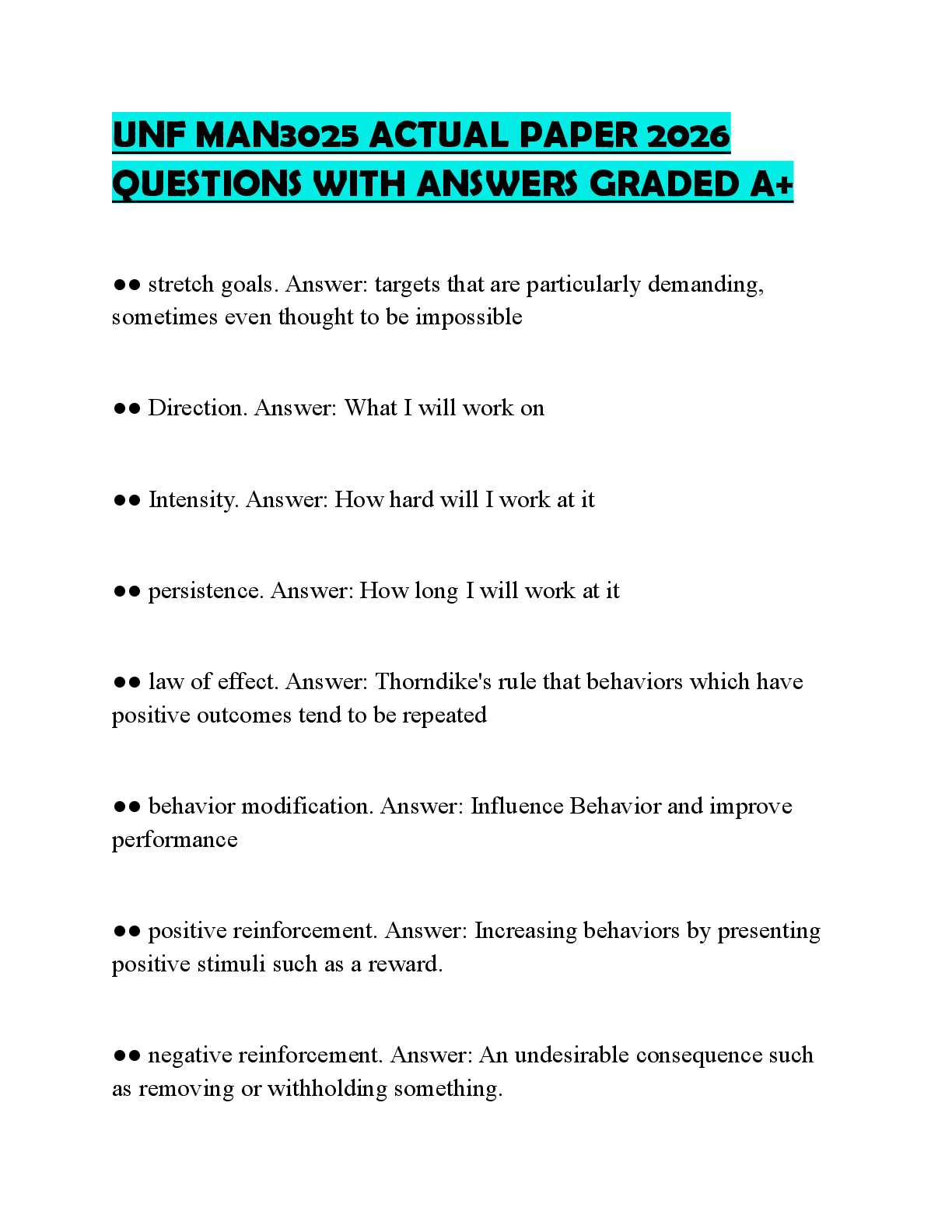 Recommended document preview for UNF MAN3025 ACTUAL PAPER 2026 QUESTIONS WITH ANSWERS GRADED A