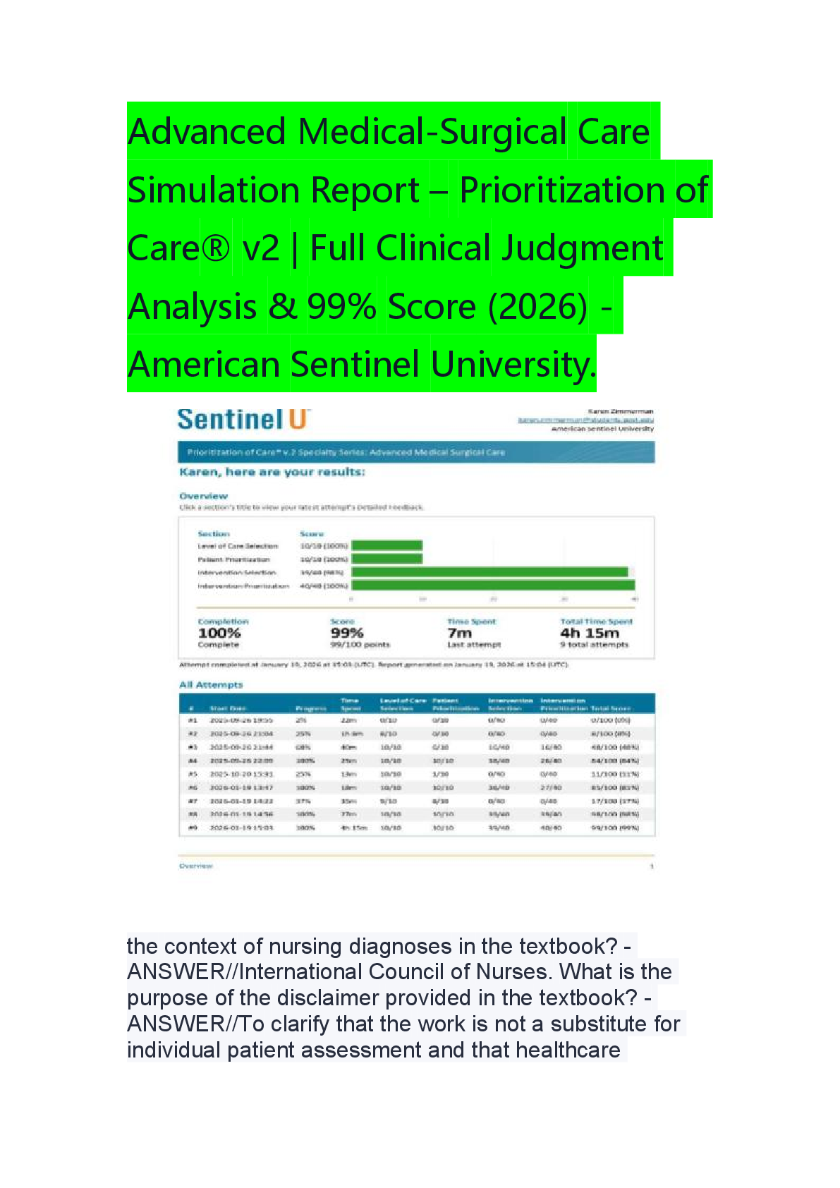 Preview of Advanced Medical-Surgical Care Simulation Report - Prioritization of Care® v2