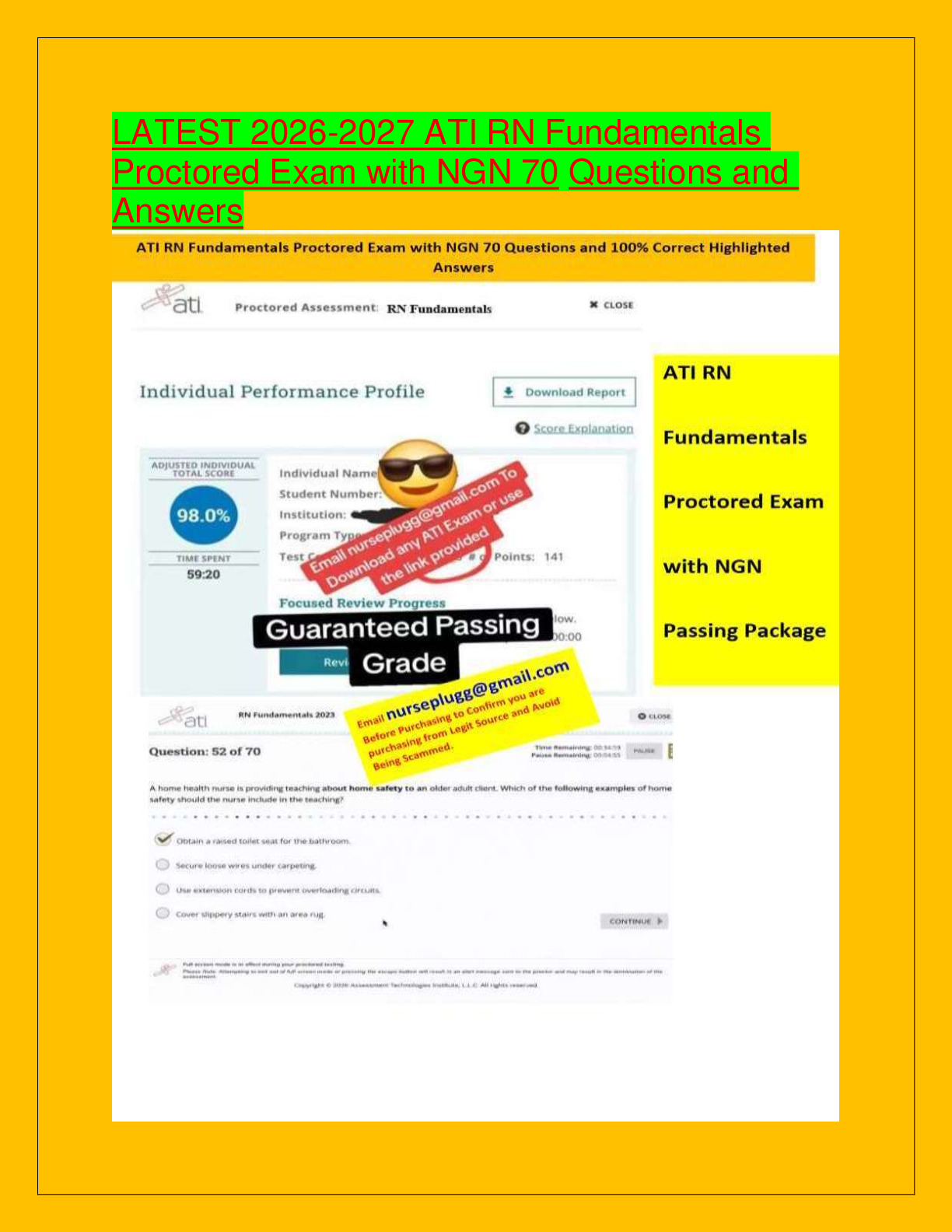 Recommended document preview for LATEST 2026-2027 ATI RN Fundamentals Proctored Exam with NGN 70 Questions and Answers