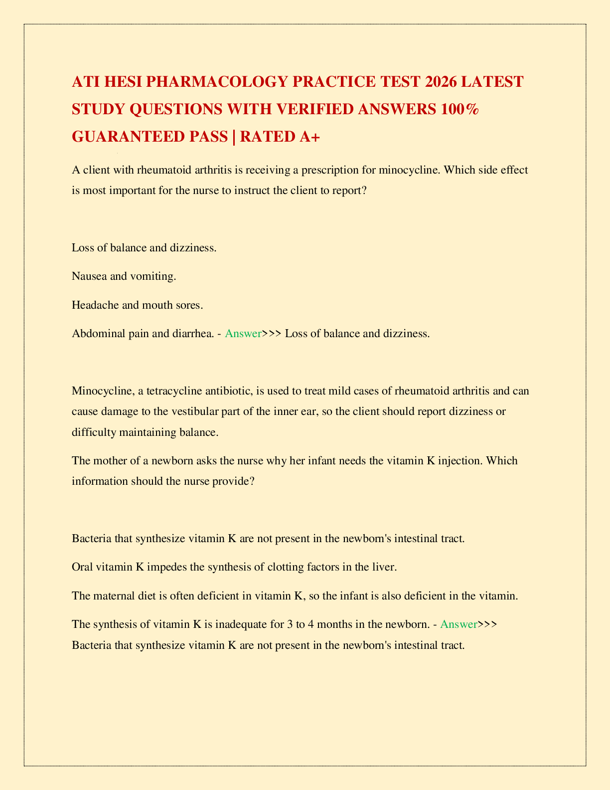 Recommended document preview for ATI HESI PHARMACOLOGY PRACTICE TEST 2026 LATEST STUDY QUESTIONS WITH VERIFIED ANSWERS 100% GUARANTEED PASS | RATED A+
