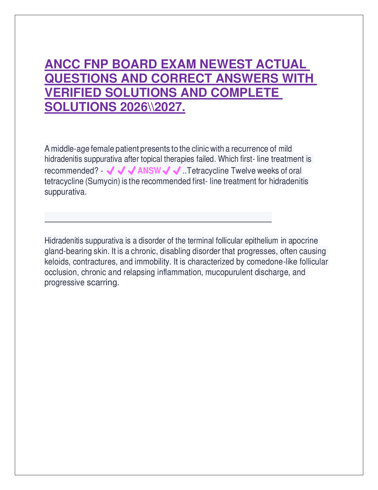 ANCC FNP BOARD EXAM NEWEST ACTUAL QUESTIONS AND CORRECT ANSWERS WITH VERIFIED SOLUTIONS AND COMPLETE SOLUTIONS 2026\\2027.
