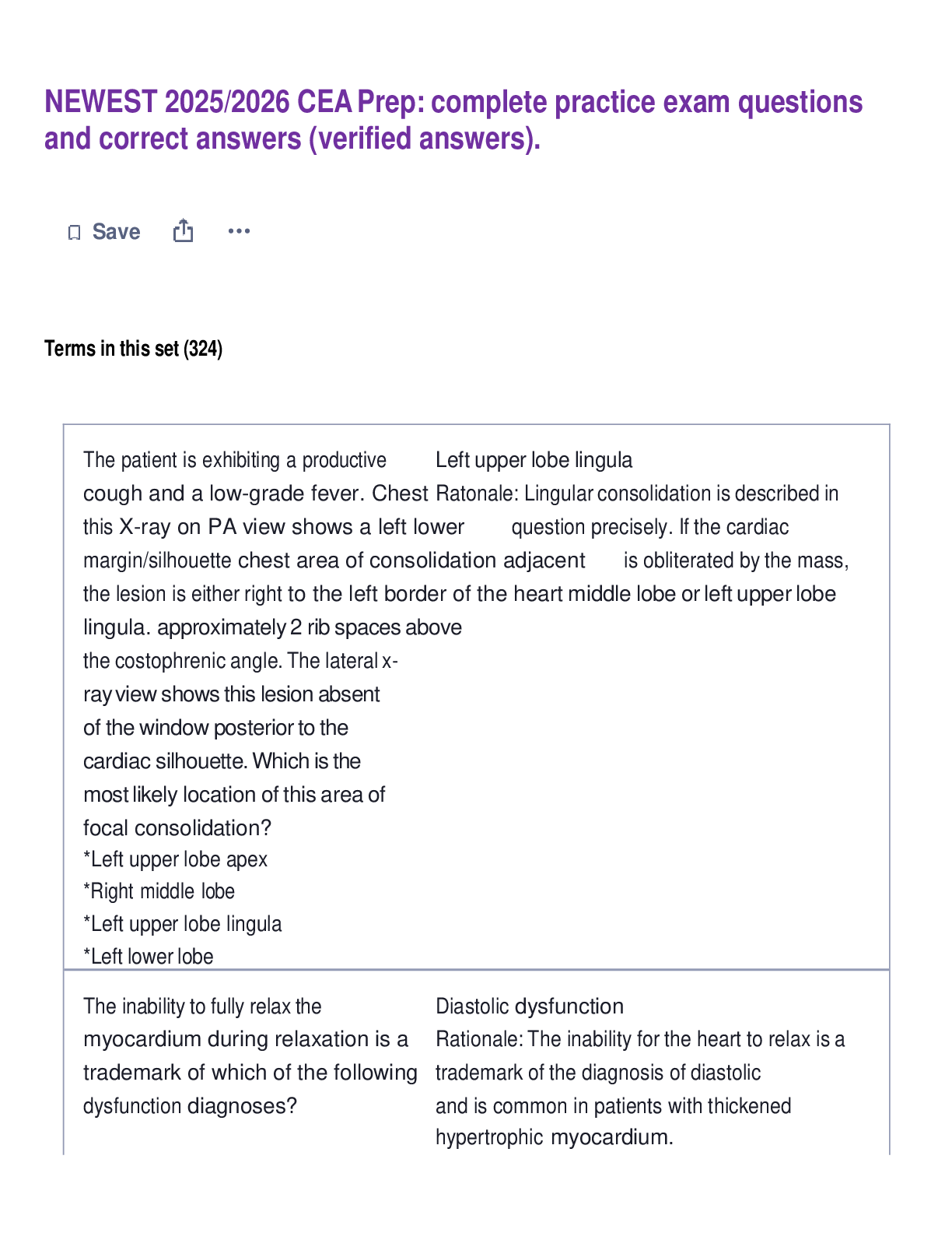 Recommended document preview for NEWEST 2025/2026 CEA Prep: complete practice exam questions and correct answers (verified answers).