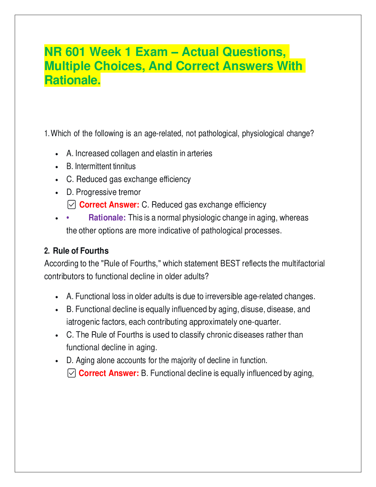Preview image for NR 601 Week 1 Exam – Actual Questions, Multiple Choices, And Correct Answers With Rationale.