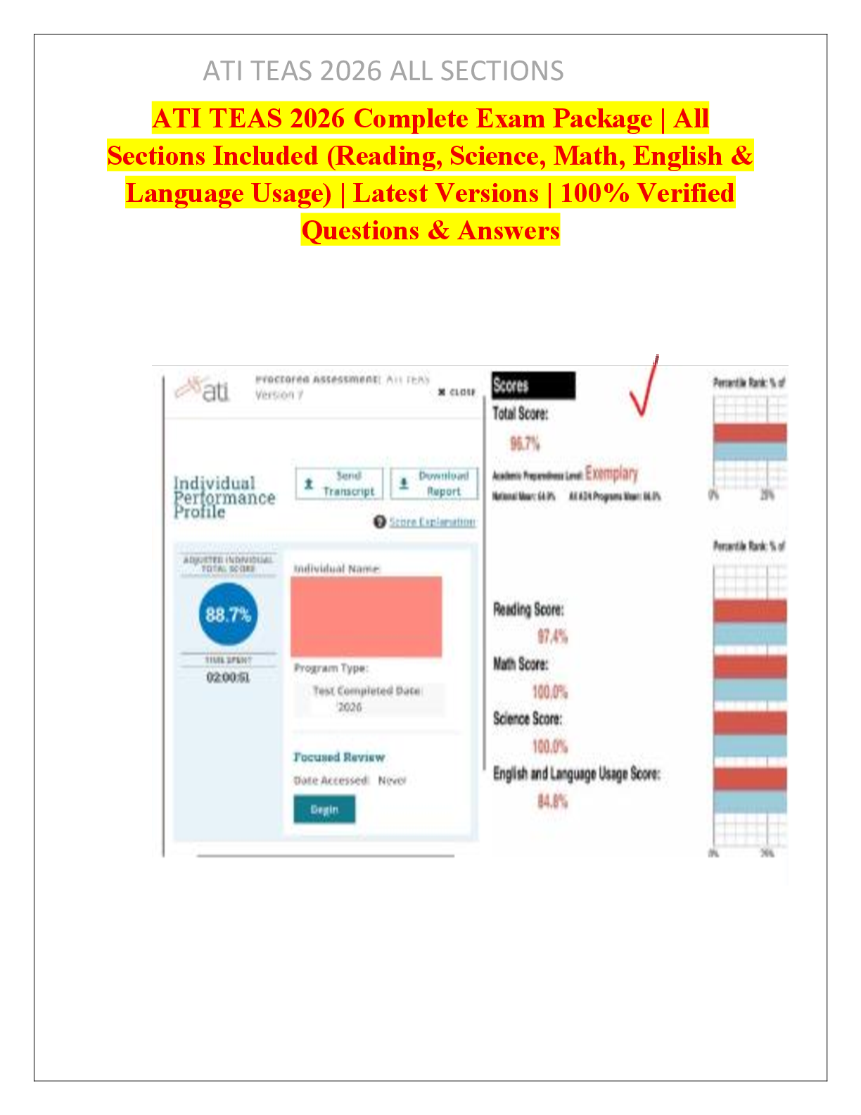 Recommended document preview for ATI TEAS 2026 Complete Exam Package | All Sections Included (Reading, Science, Math, English & Language Usage) | Latest Versions | 100% Verified Questions & Answers