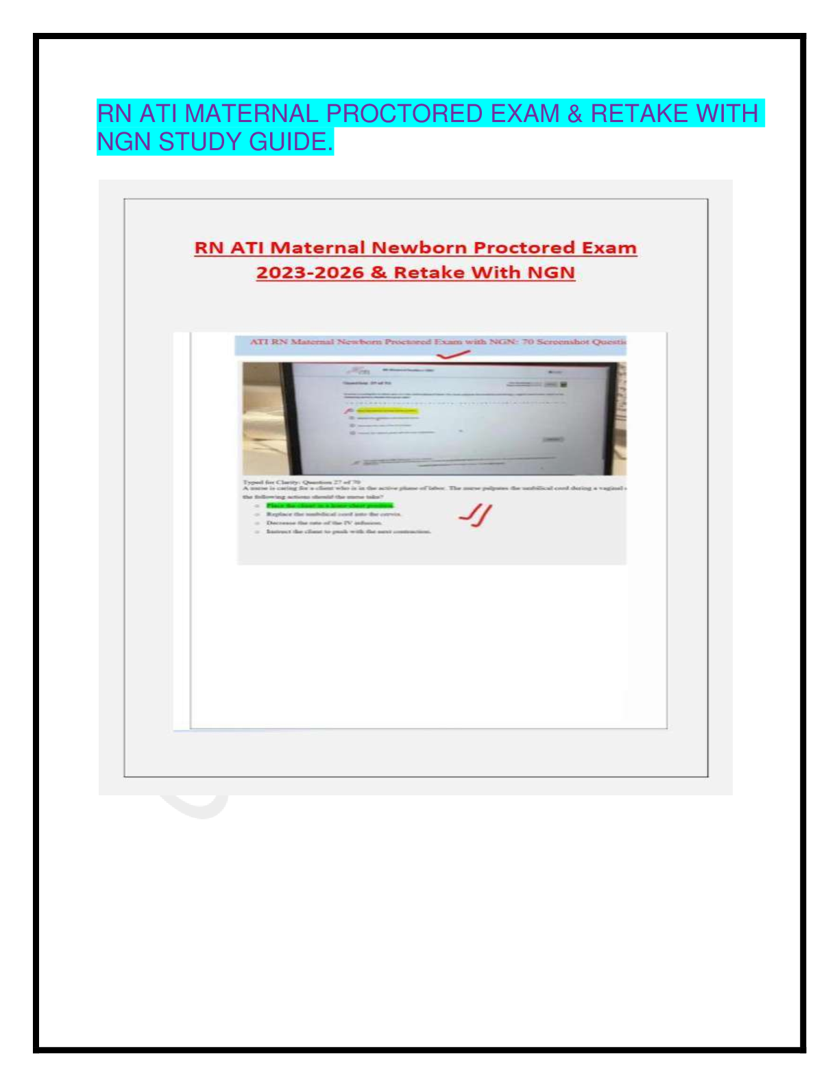 Preview of RN ATI MATERNAL PROCTORED EXAM & RETAKE WITH NGN STUDY GUIDE.