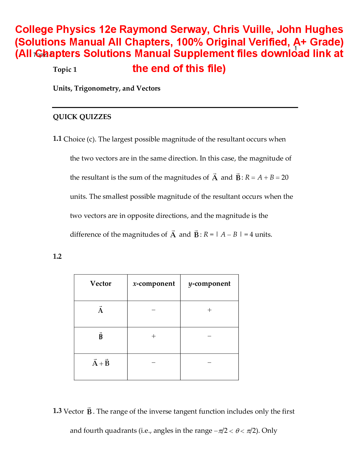 Solutions Manual College Physics 12th Edition By Raymond Serway, Chris Vuille, John Hughes