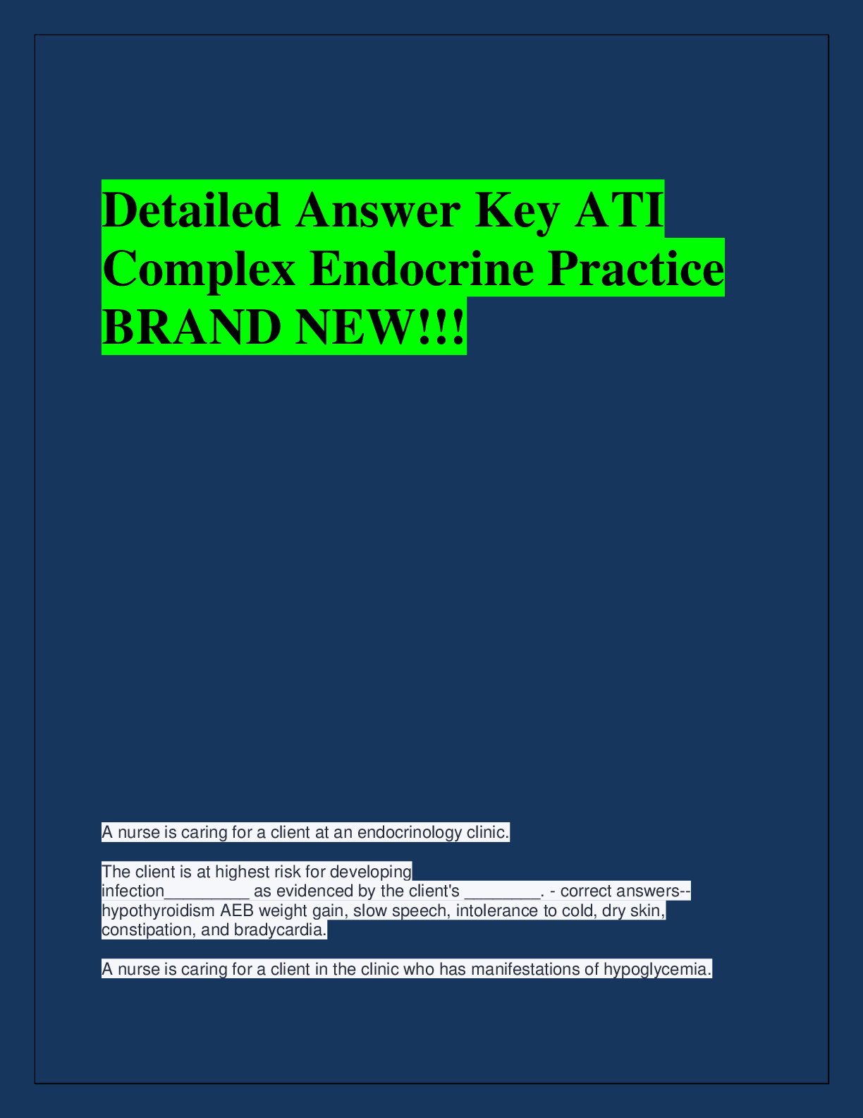 Recommended document preview for Detailed Answer Key ATI  Complex Endocrine Practice  BRAND NEW!!!