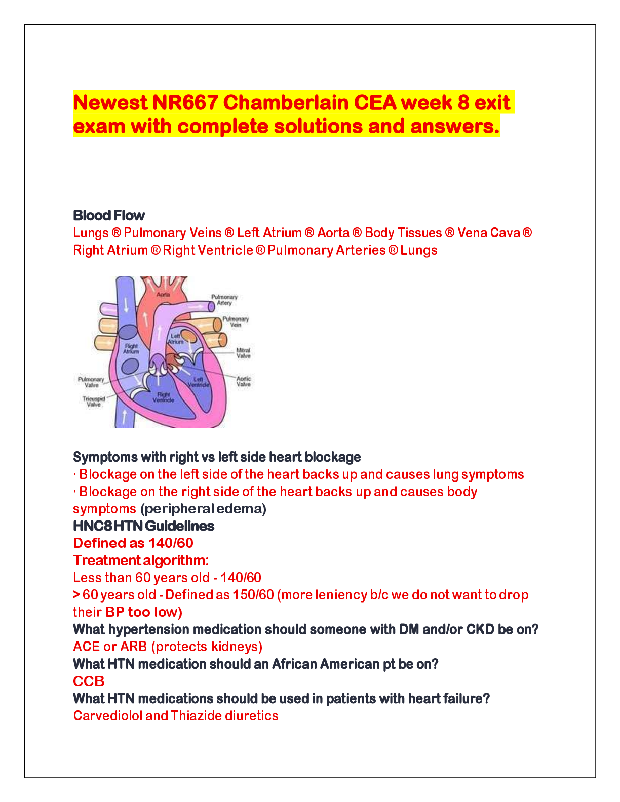 Preview image for Newest NR667 Chamberlain CEA week 8 exit exam with complete solutions and answers.