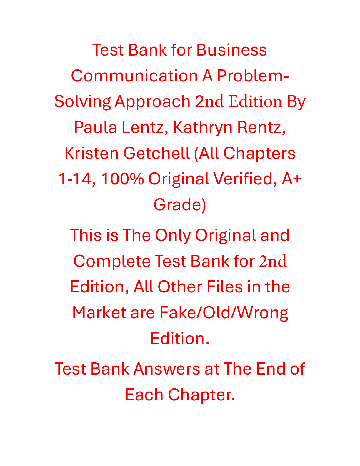 Preview of Test Bank Business Communication A Problem-Solving Approach 2nd Edition By Paula Lentz, Ka