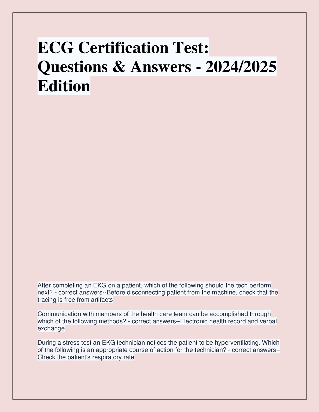 Recommended document preview for ECG Certification Test:  Questions & Answers  Edition - 2024/2025