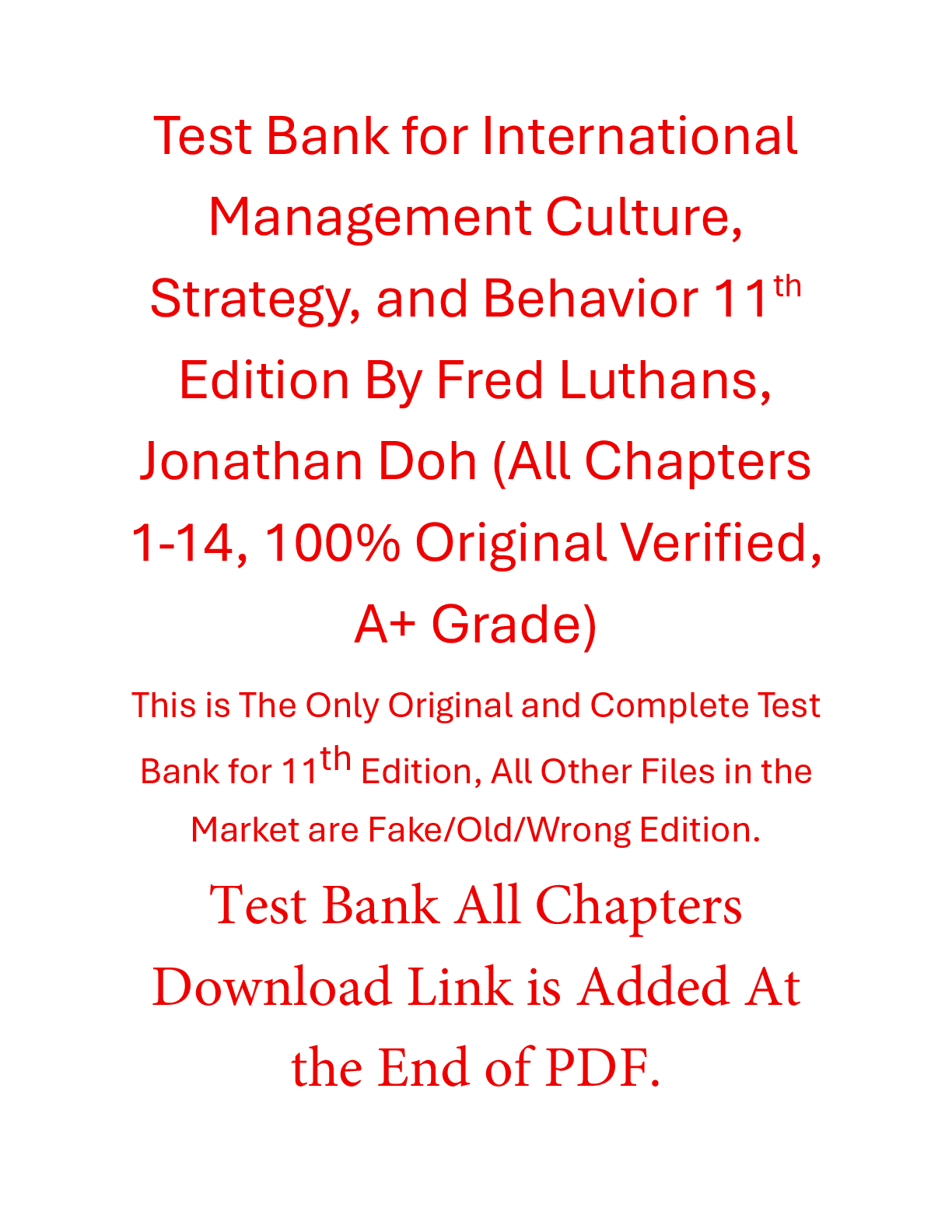 Recommended document preview for Test Bank International Management Culture, Strategy, and Behavior 11th Edition By Fred Luthans, Jonathan Doh