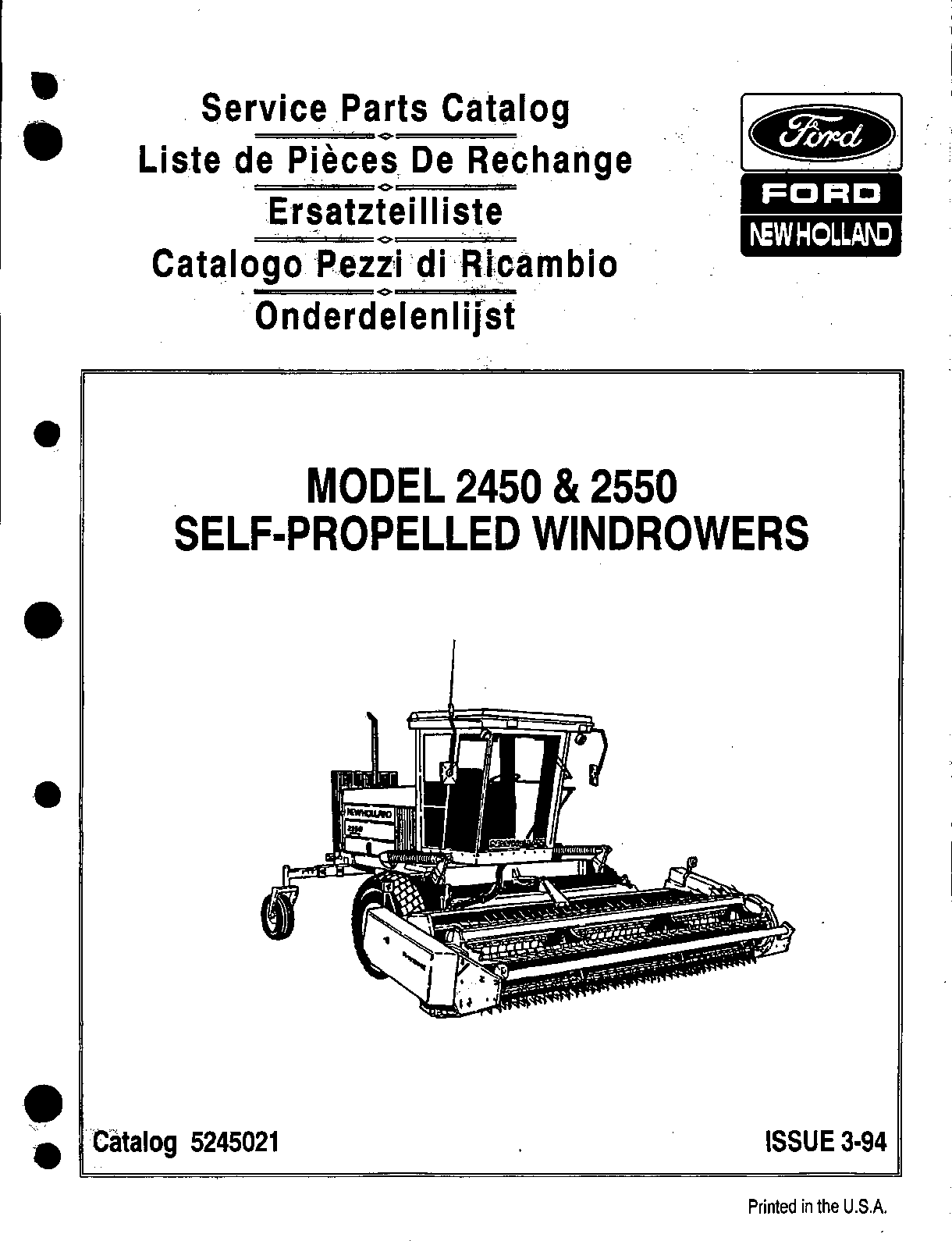Recommended document preview for New Holland 2450, 2550 Windrower Service Parts Manual