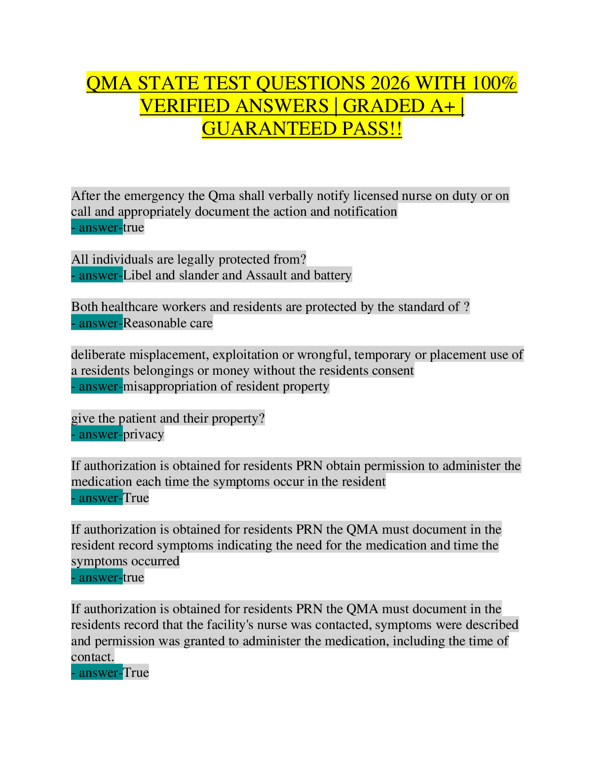 Preview of QMA State Test Questions 2026 – Scope of Practice, PRN Authorization, Medication Errors, & Legal/Ethical Guidelines