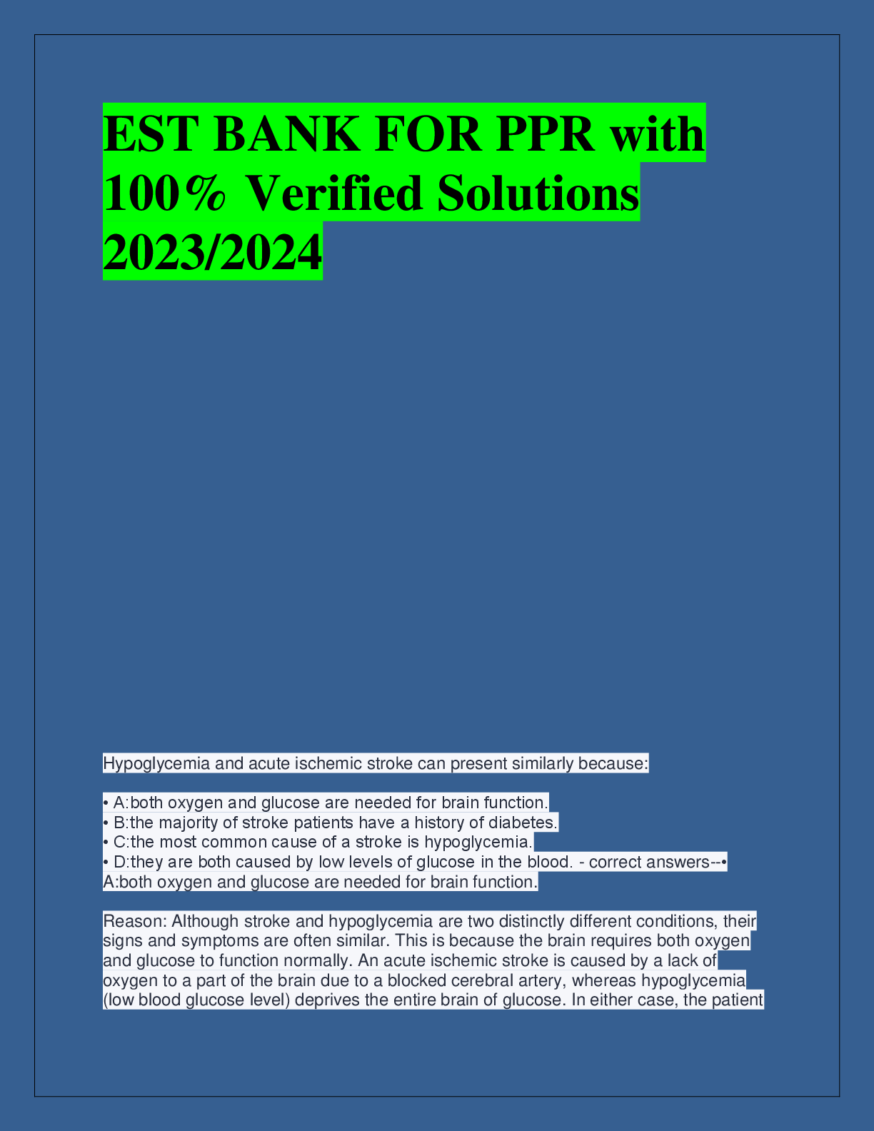 Recommended document preview for EST BANK FOR PPR with  100% Verified Solutions  2023/2024