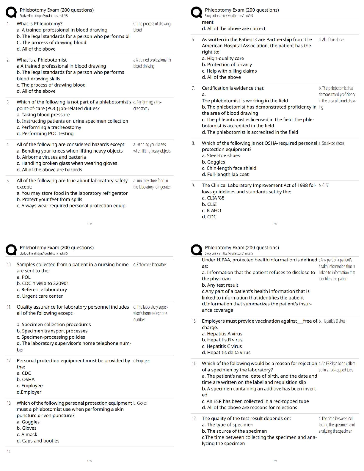 Recommended document preview for Phlebotomy Exam 200 Questions / Score 100% / New Version 2026 Update / Full Practice Test Bank