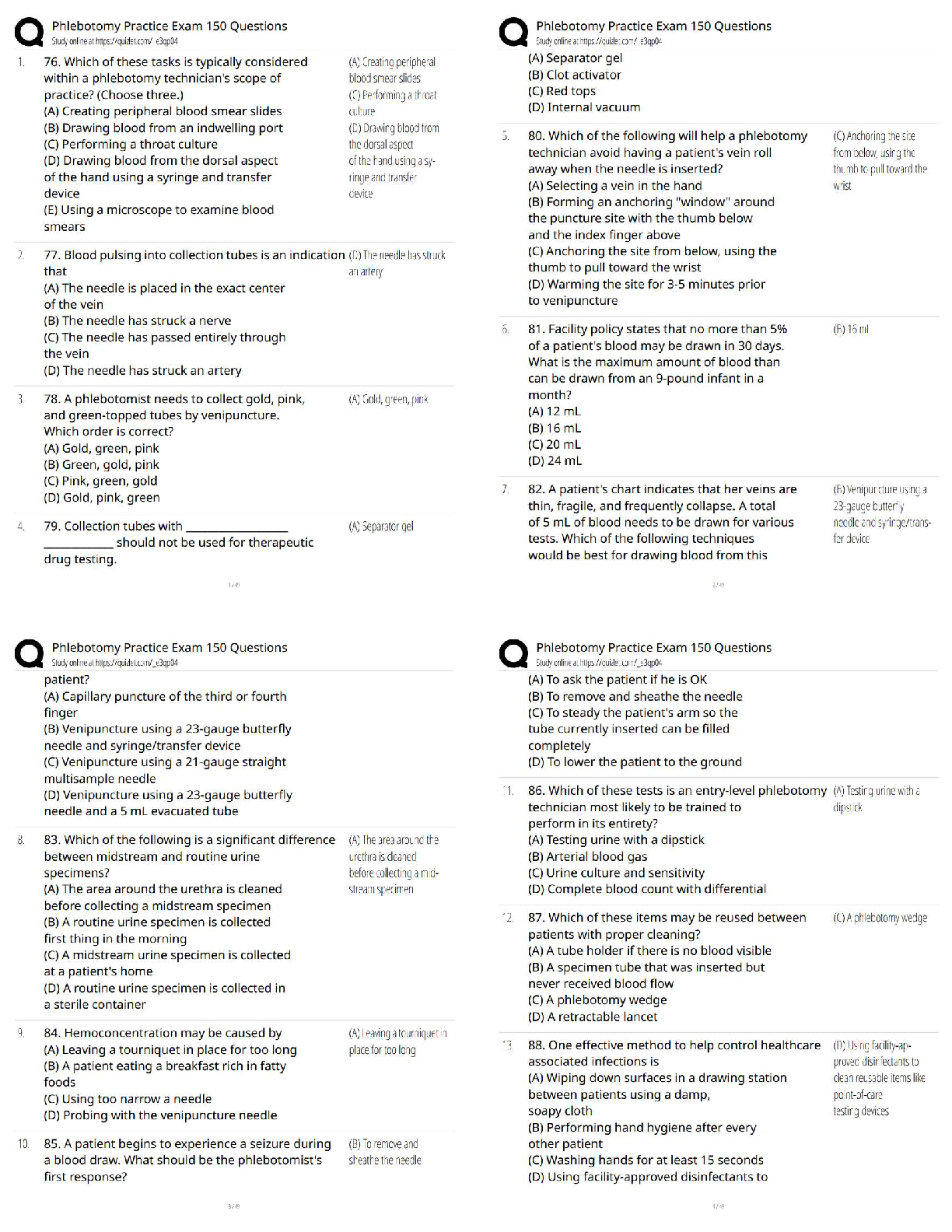 Recommended document preview for Phlebotomy Practice Exam 150 Questions / Score 100% / 2026 CPT Test Bank