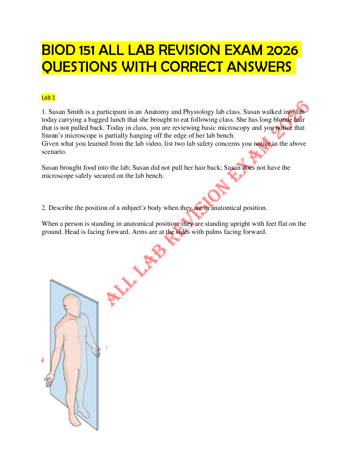 Recommended document preview for BIOD 151 ALL LAB REVISION EXAM 2026 QUESTIONS WITH CORRECT ANSWERS