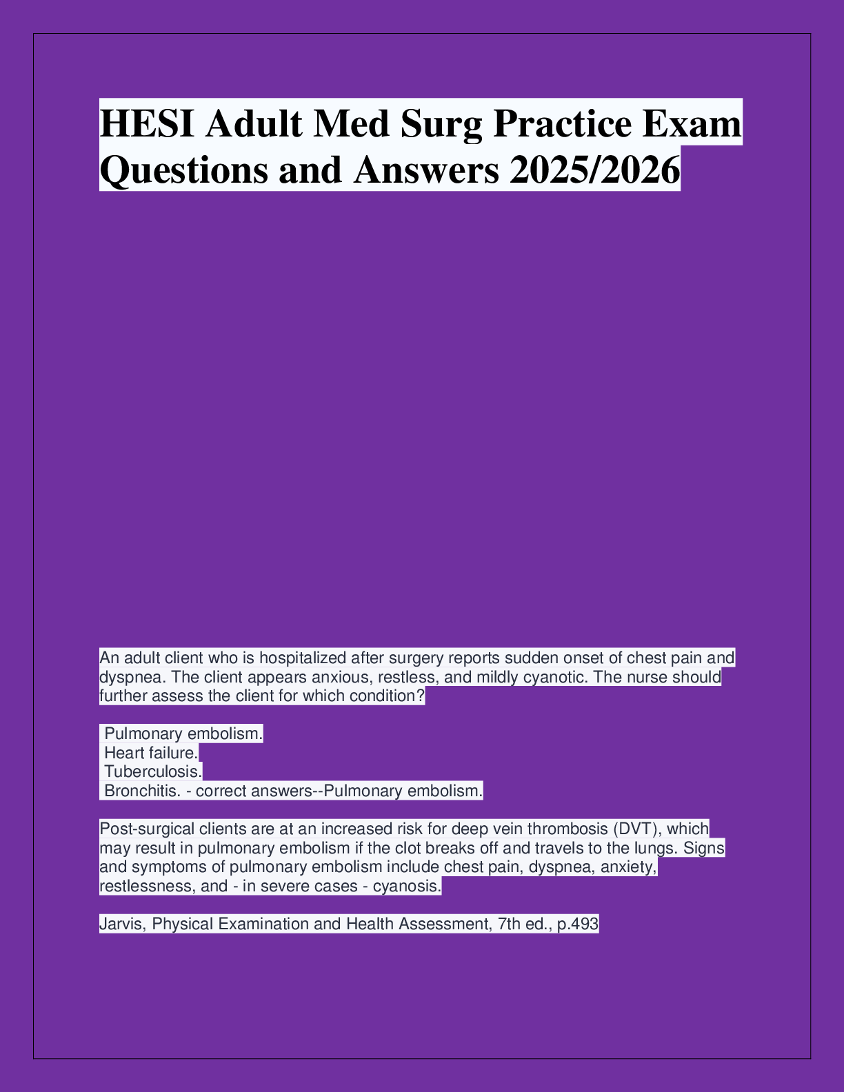 Recommended document preview for HESI Adult Med Surg Practice Exam  Questions and Answers 2025/2026