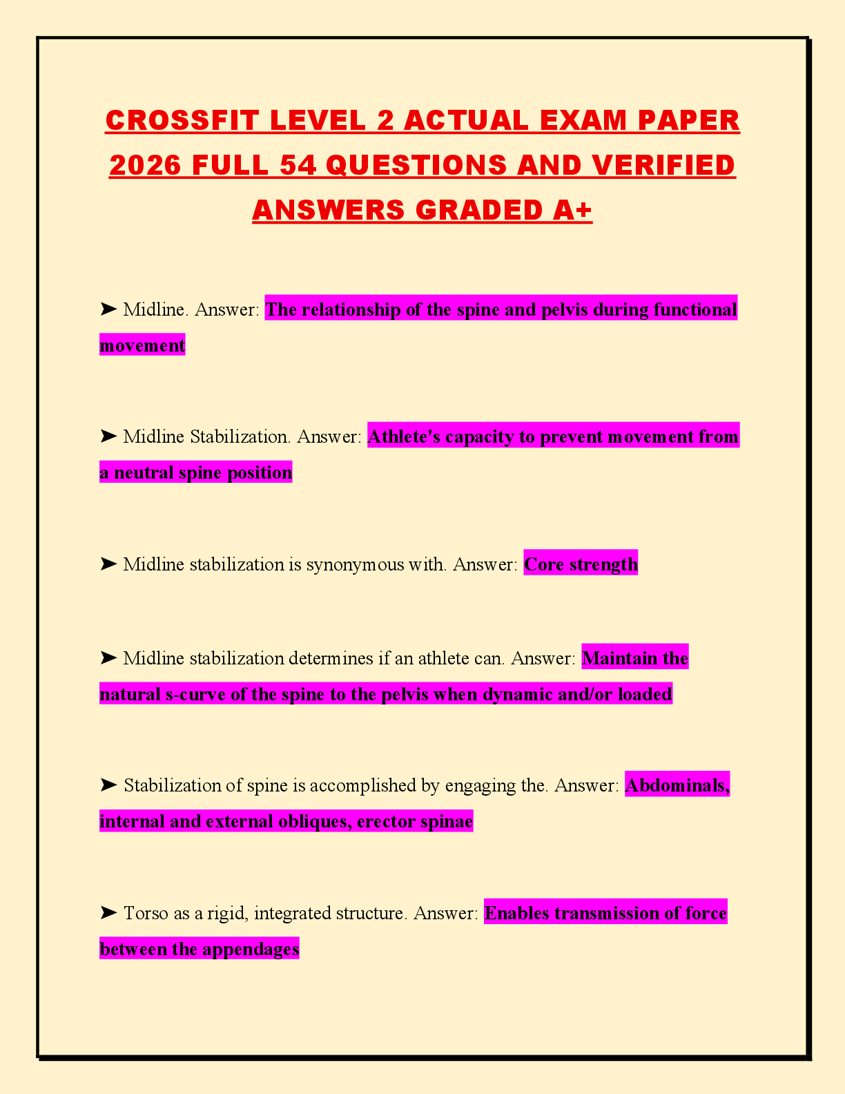 Recommended document preview for CROSSFIT LEVEL 2 ACTUAL EXAM PAPER 2026 FULL 54 QUESTIONS AND VERIFIED ANSWERS GRADED A+