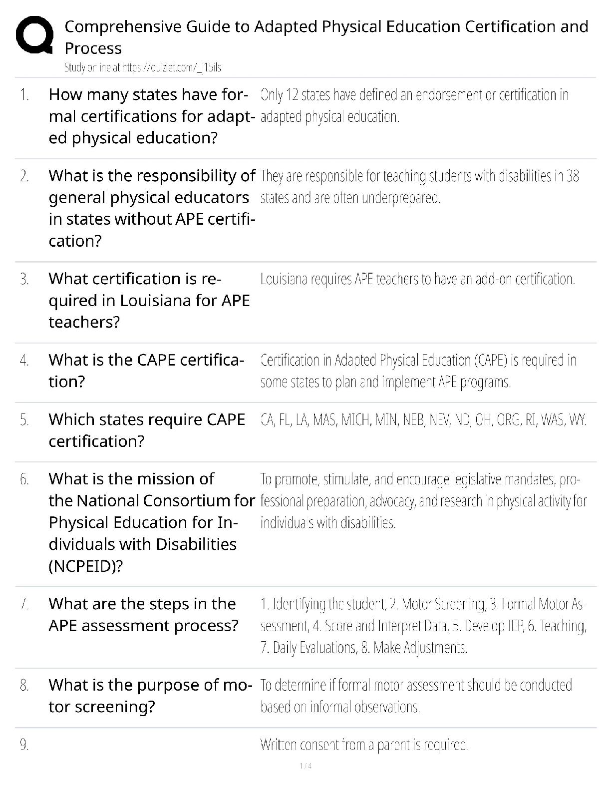 Recommended document preview for APE-CERT / Score 100% / New Version 2025 Update / Study Guide & Test Bank / Comprehensive Guide to Adapted Physical Education Certification
