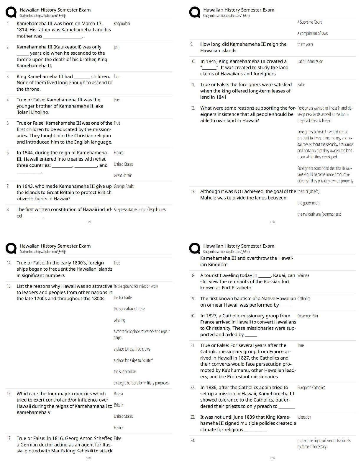 Recommended document preview for Hawaiian History Semester Exam Questions and Answers / Score 100% / 2025-2026 Updated Test Bank