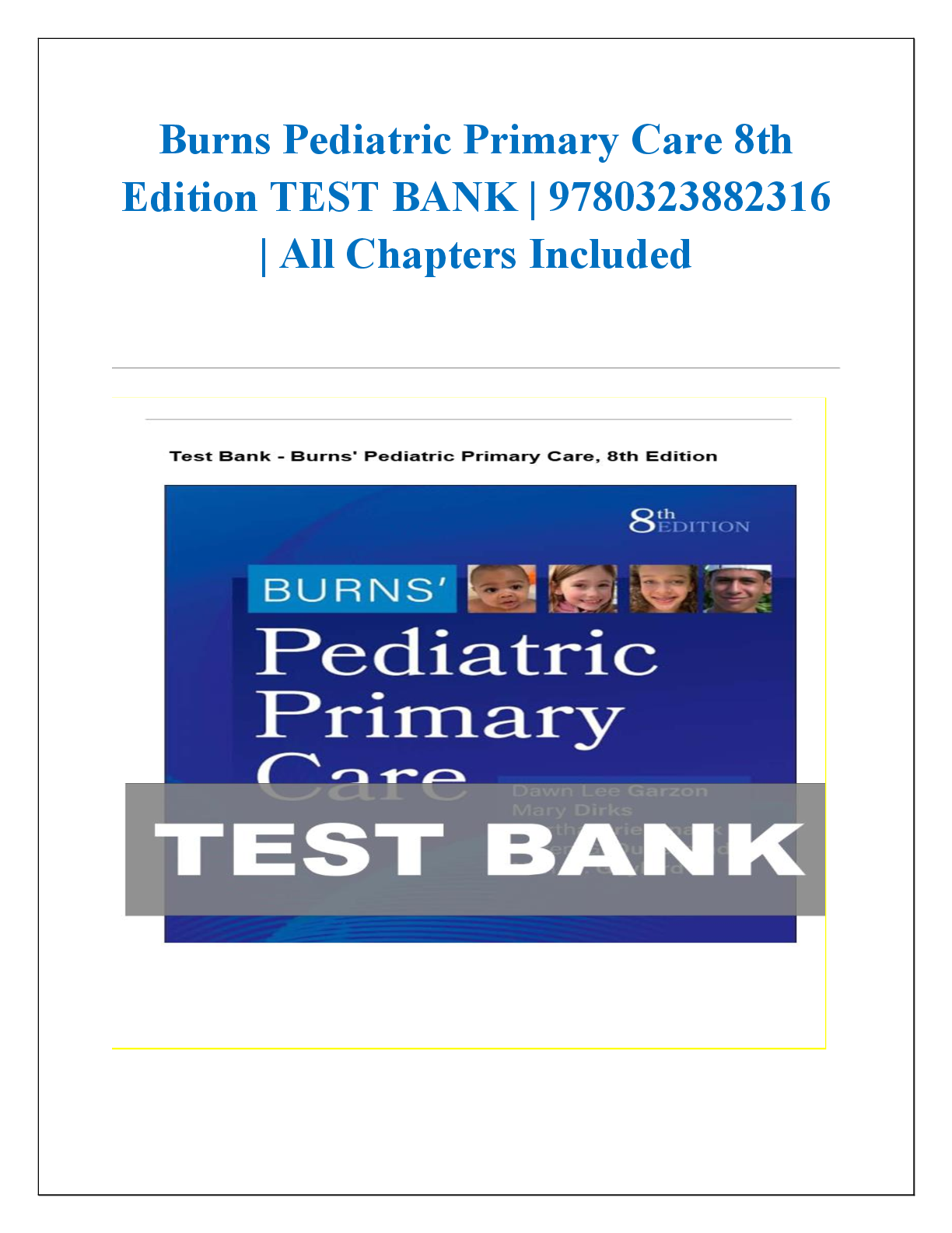 Preview of Burns Pediatric Primary Care 8th  Edition TEST BANK | 9780323882316  | All Chapters Included