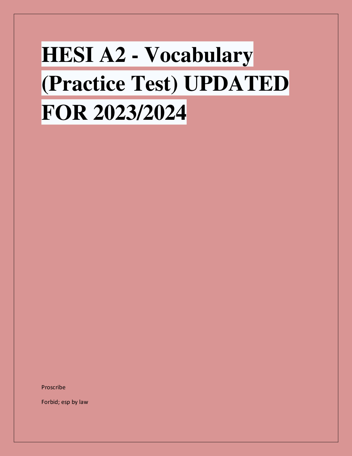 Recommended document preview for HESI A2 - Vocabulary  (Practice Test) UPDATED  FOR 2023/2024