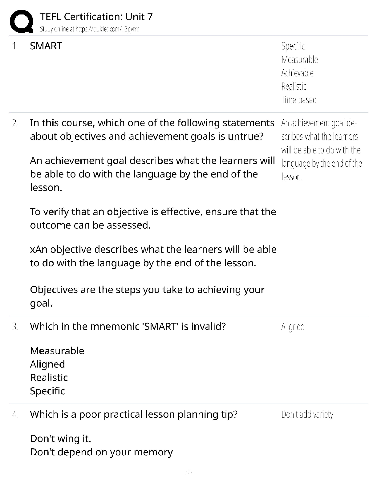 Recommended document preview for TEFL Certification Unit 7 / Teaching Exam Prep / Study Guide / 2026 Update