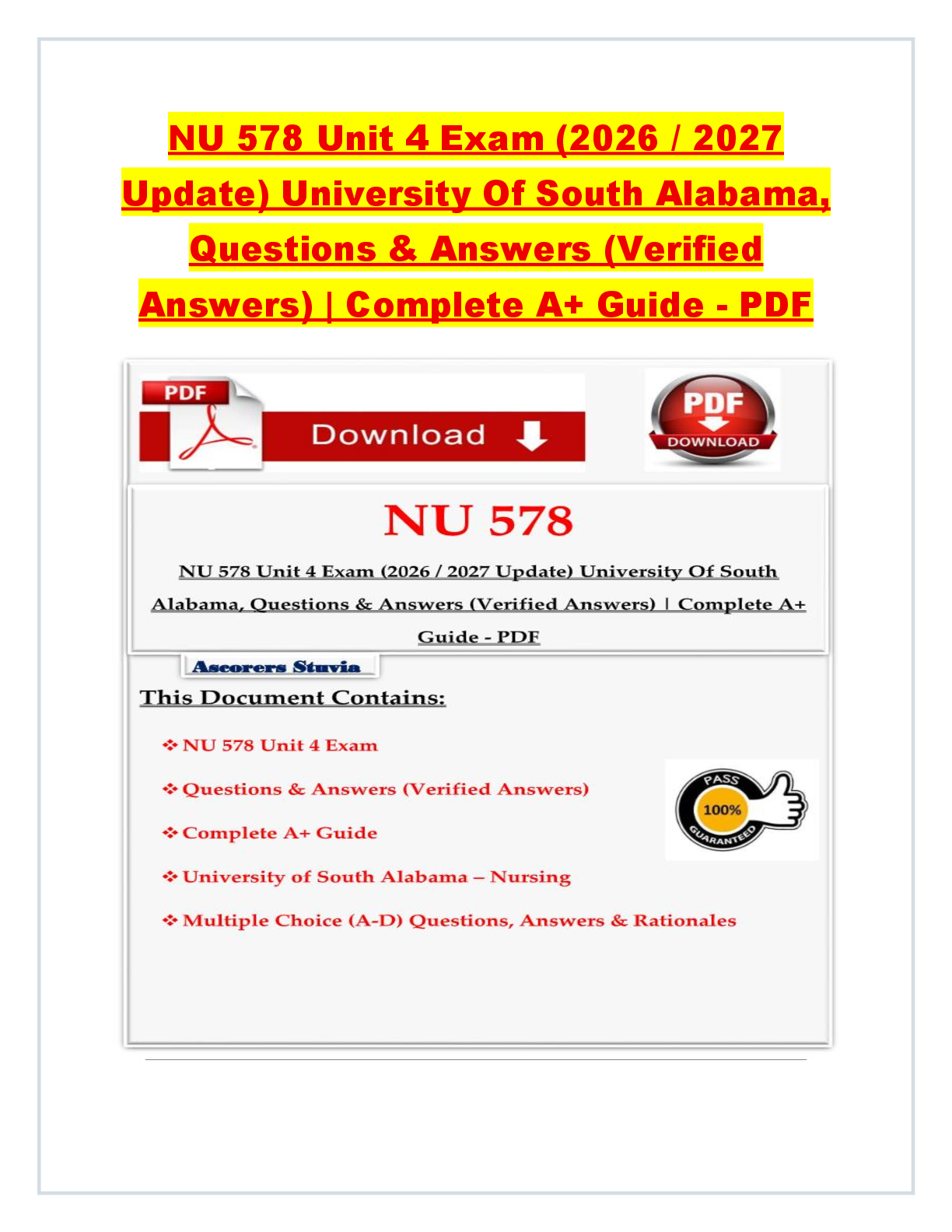 Recommended document preview for NU 578 Unit 4 Exam (2026 / 2027 Update) University Of South Alabama, Questions & Answers (Verified Answers) | Complete A+ Guide - PDF