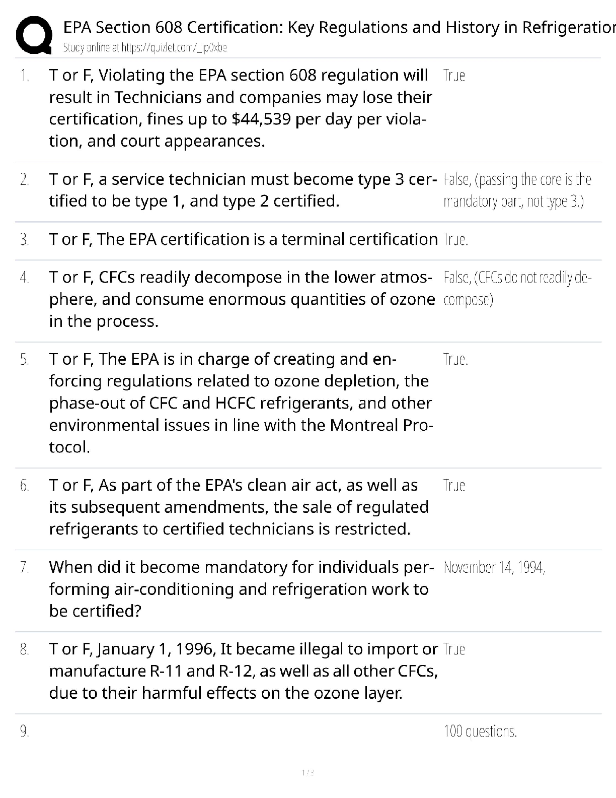 Recommended document preview for EPA-608 / Score 100% / New Version 2025 Update / Study Guide & Test Bank / EPA Section 608 Certification – Key Regulations & History in Refrigeration