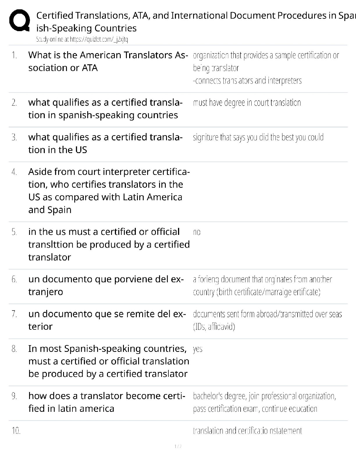 Recommended document preview for TRANS-ATA / Score 100% / New Version 2025 Update / Study Guide & Test Bank / Certified Translations, ATA, & International Document Procedures in Spanish-Speaking Countries