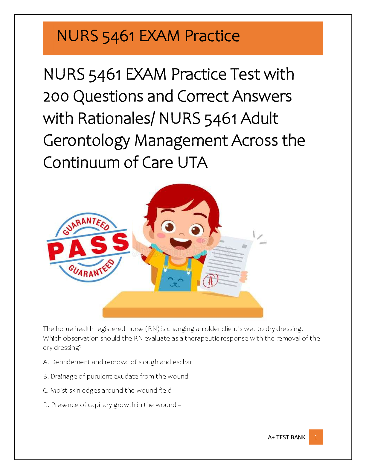 Recommended document preview for NURS 5461 EXAM Practice Test with  200 Questions and Correct Answers  with Rationales/ NURS 5461 Adult  Gerontology Management Across the  Continuum of Care UTA