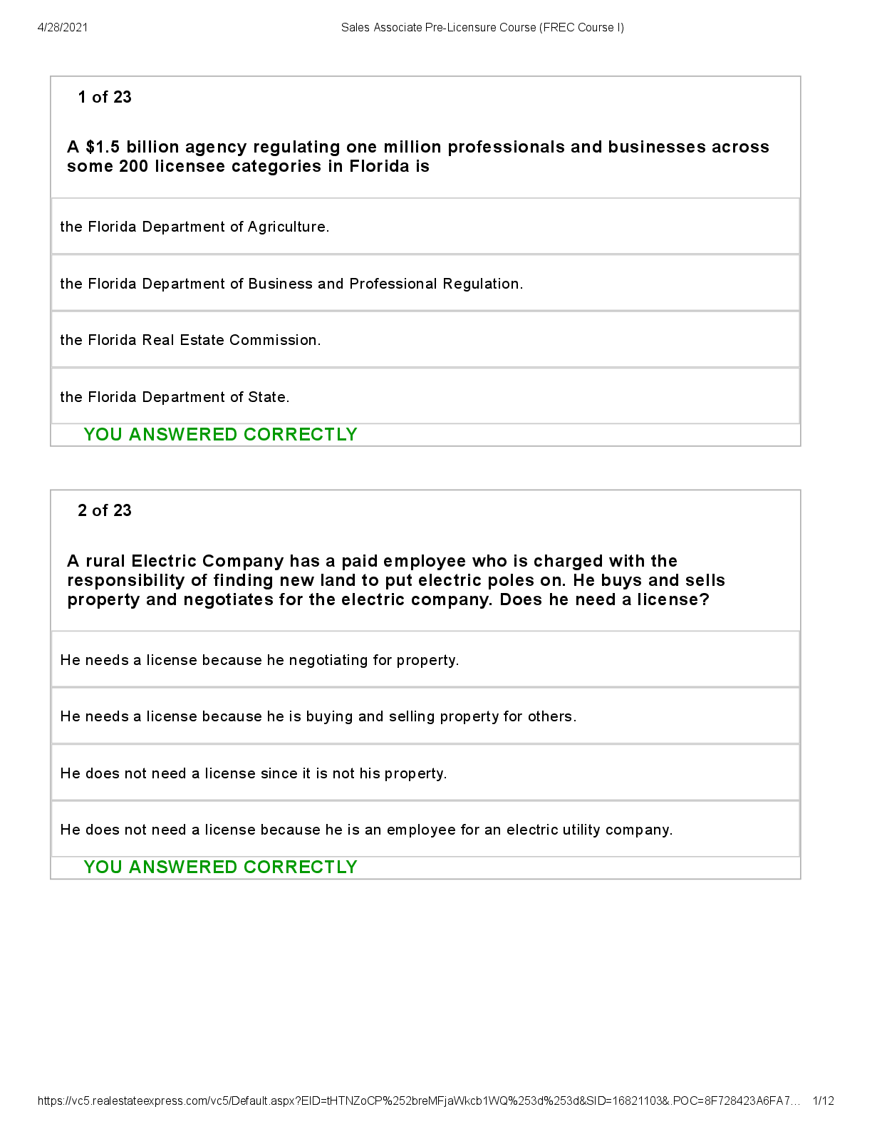 Recommended document preview for Sales Associate Pre-Licensure Course (FREC Course I