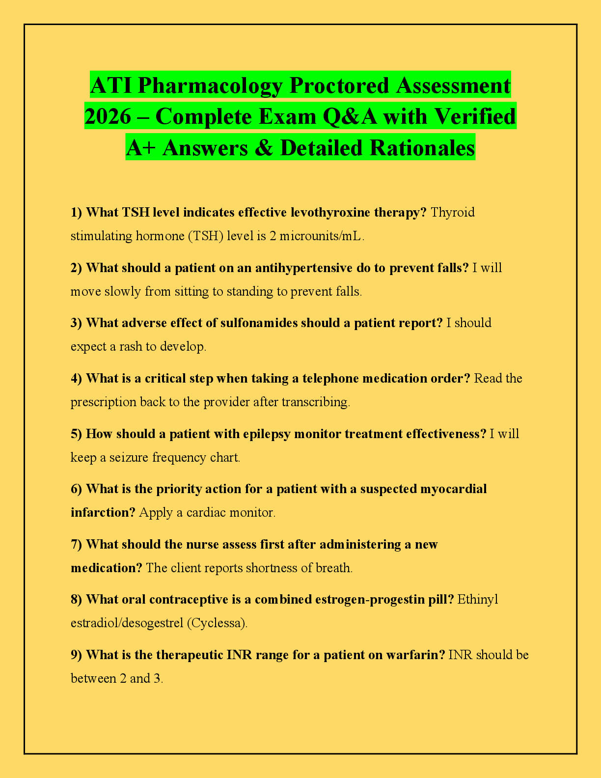 Preview of ATI Pharmacology Proctored Assessment 2026 – Complete Exam Q&A with Verified A+ Answers &
