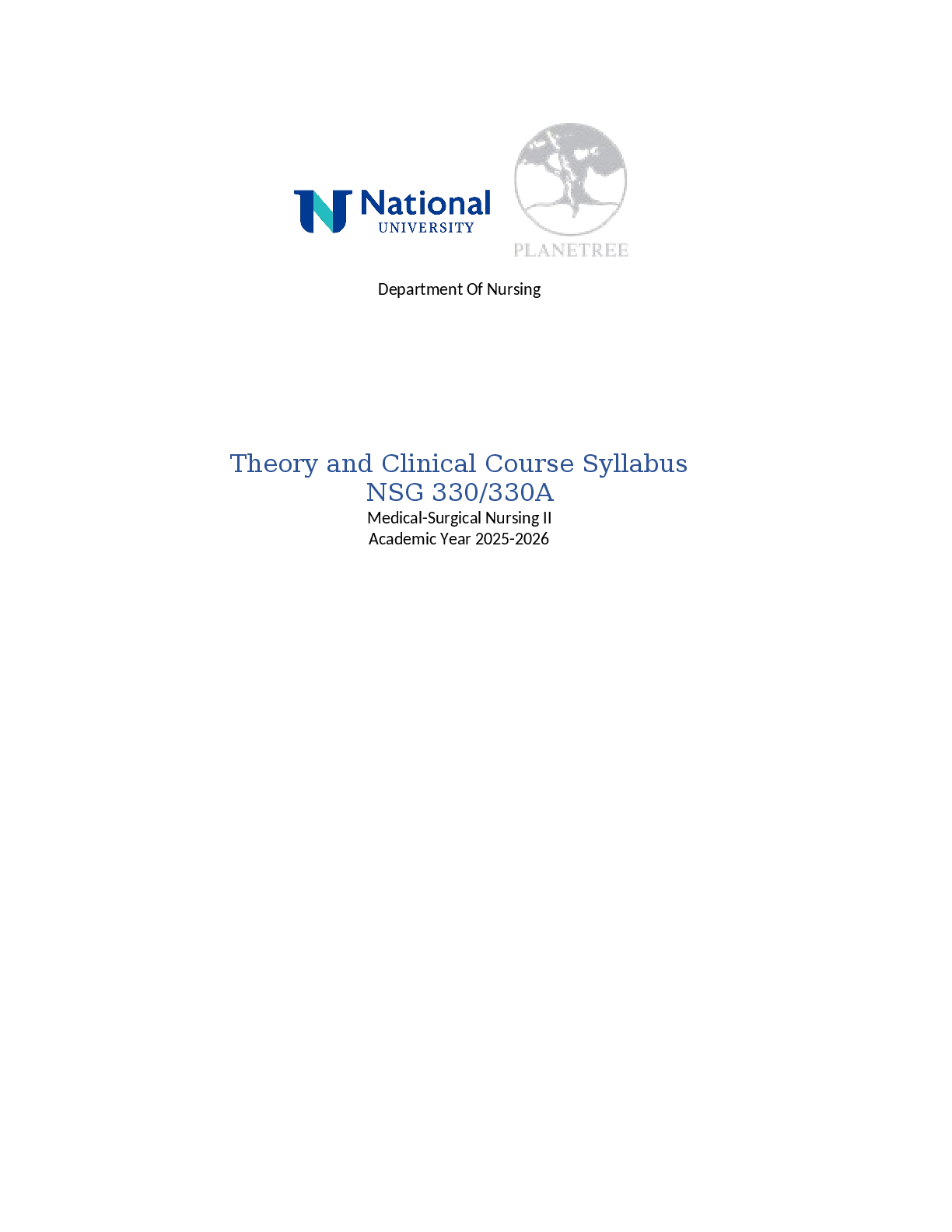 Recommended document preview for Theory and Clinical Course Syllabus  NSG 330/330A